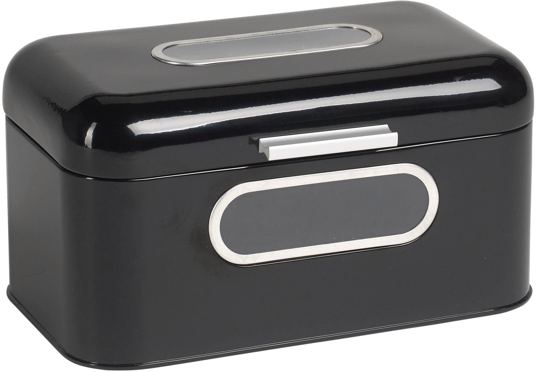 ECHTWERK Brotkasten Retro, Metall, (1-tlg), small schwarz mit praktischen Brotbox zwei Sichtfenstern, Brotaufbewahrung