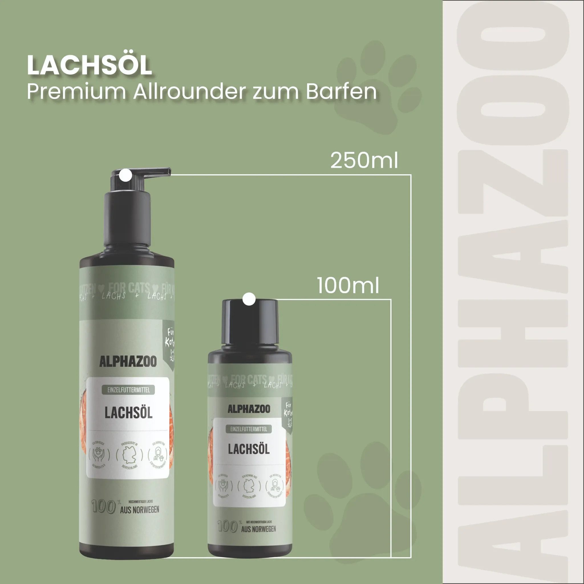 ALPHAZOO Lachsöl für Katzen 100 ml Natürliches Omega-3 Futteröl für Haut & Fell, Ergänzungsfutter für: Katzen