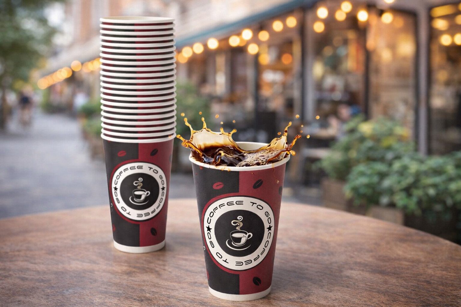 PACKEO Coffee-to-go-Becher Kaffeebecher To Go 300 ml (8 oz), Pappbecher für Heißgetränke, 200-tlg., Braun/Schwarz