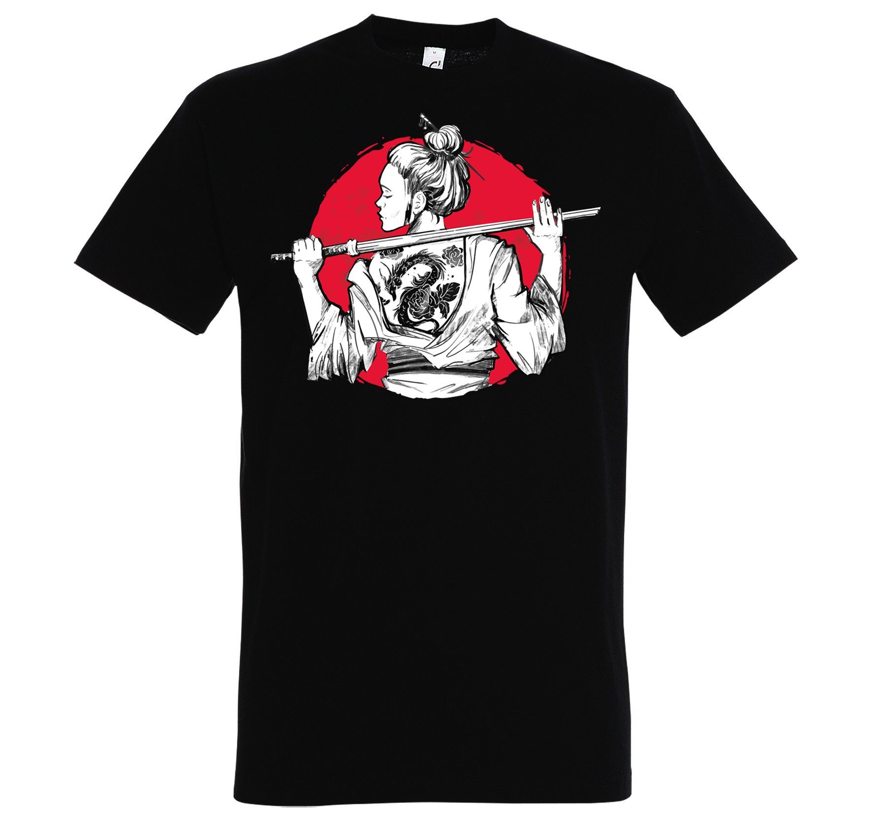Youth Designz T-Shirt Samurai Girl Herren Shirt mit Trendigem Japan Frontdruck Schwarz