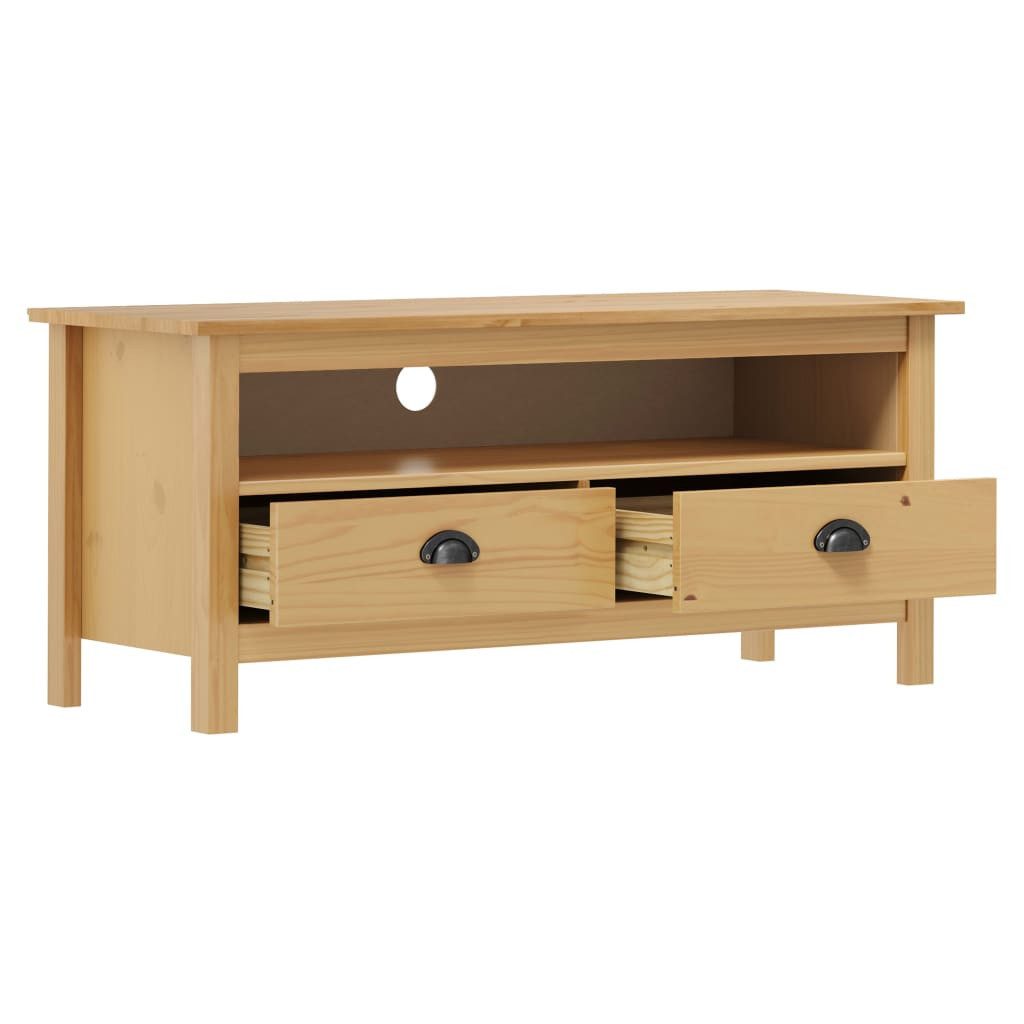 furnicato TV-Schrank Fernsehschrank aus massivem Kiefernholz 110x40x47 cm Honigbraun (1-St) Rustikales Lowboard mit zwei Schubladen und einem offenen Fach