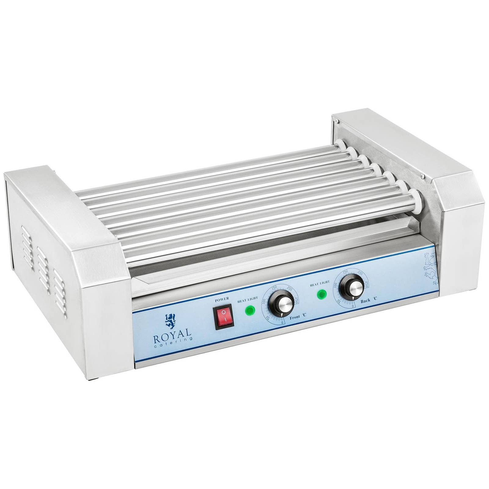 Royal Catering Elektrogrill Hot Dog Grill 7 Rollen 12 Würstchen Hotdog Gerät Maker Edelstahl 1400W, 1400 W, verschiedene Größen