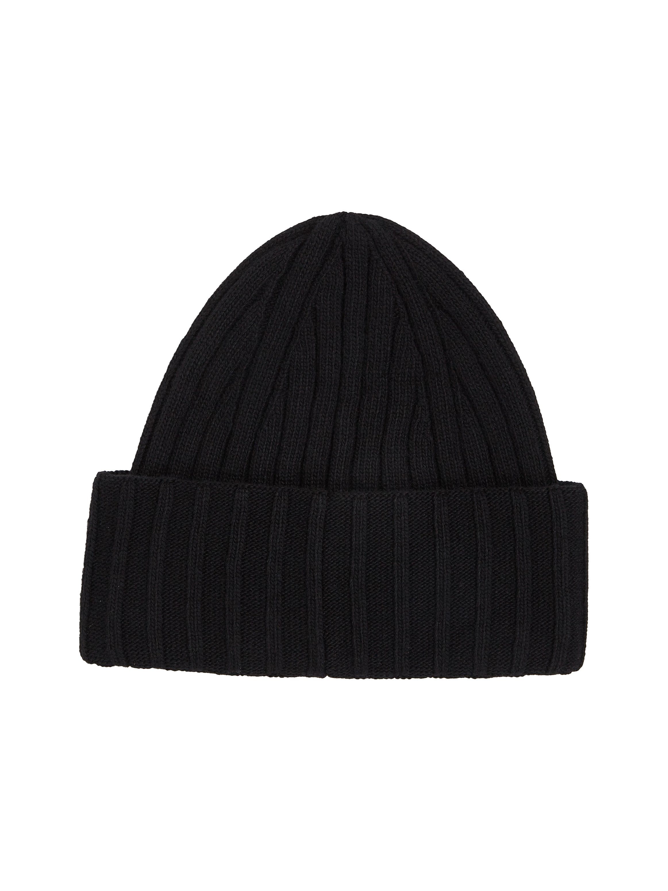 Metall Black CHIC Hilfiger Tommy Markenlabel mit BEANIE ESSENTIAL aus Strickmütze