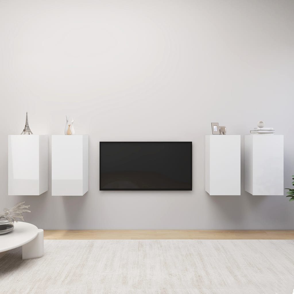 4 Stk. Holzwerkstoff TV-Schrank TV-Schränke Hochglanz-Weiß 30,5x30x60 cm furnicato