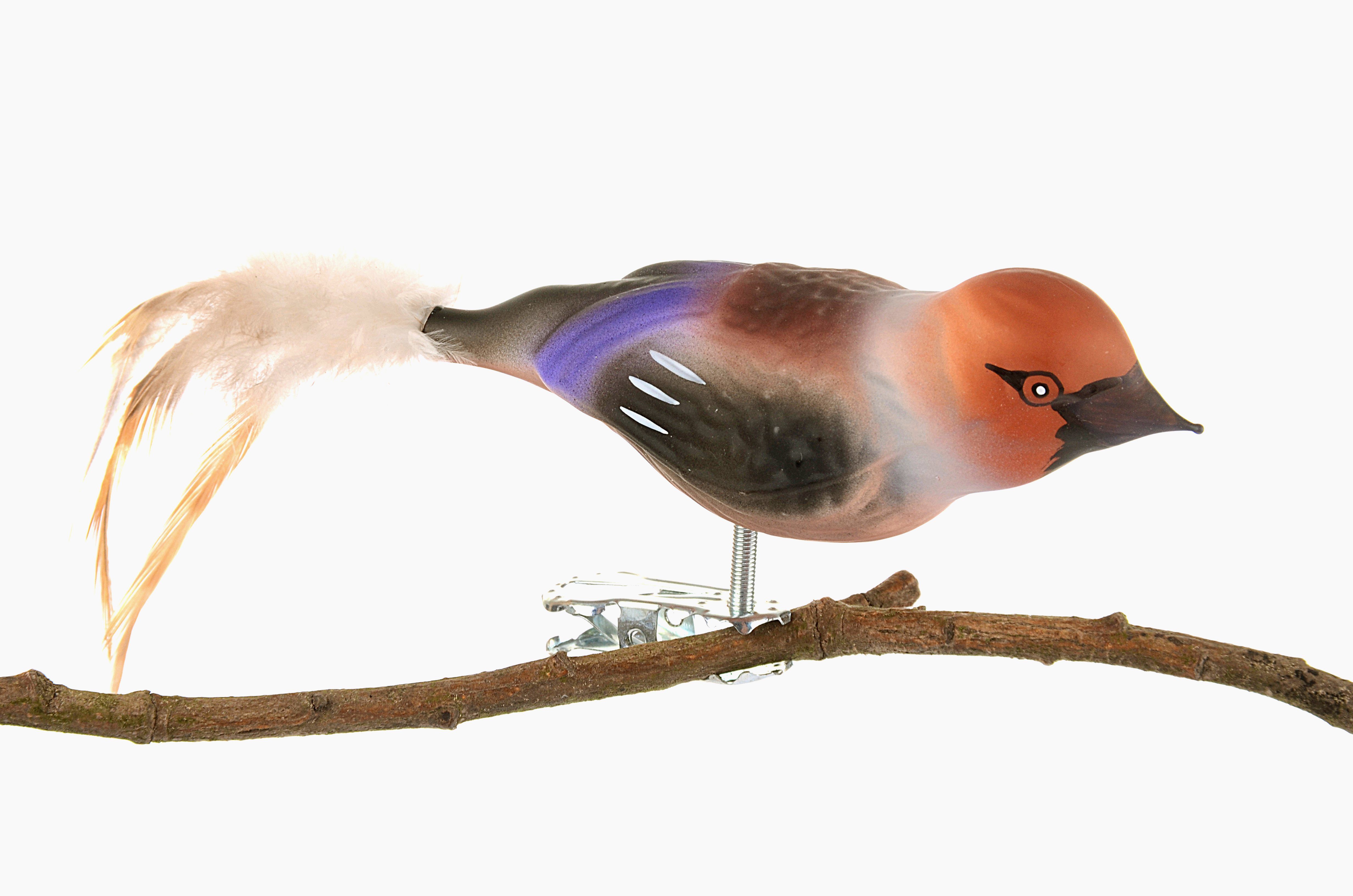 handdekoriert, Kernbeißer Herstellung of Birds Naturfeder, Christbaumschmuck mit aus mundgeblasen, Glasvogel eigener Glass
