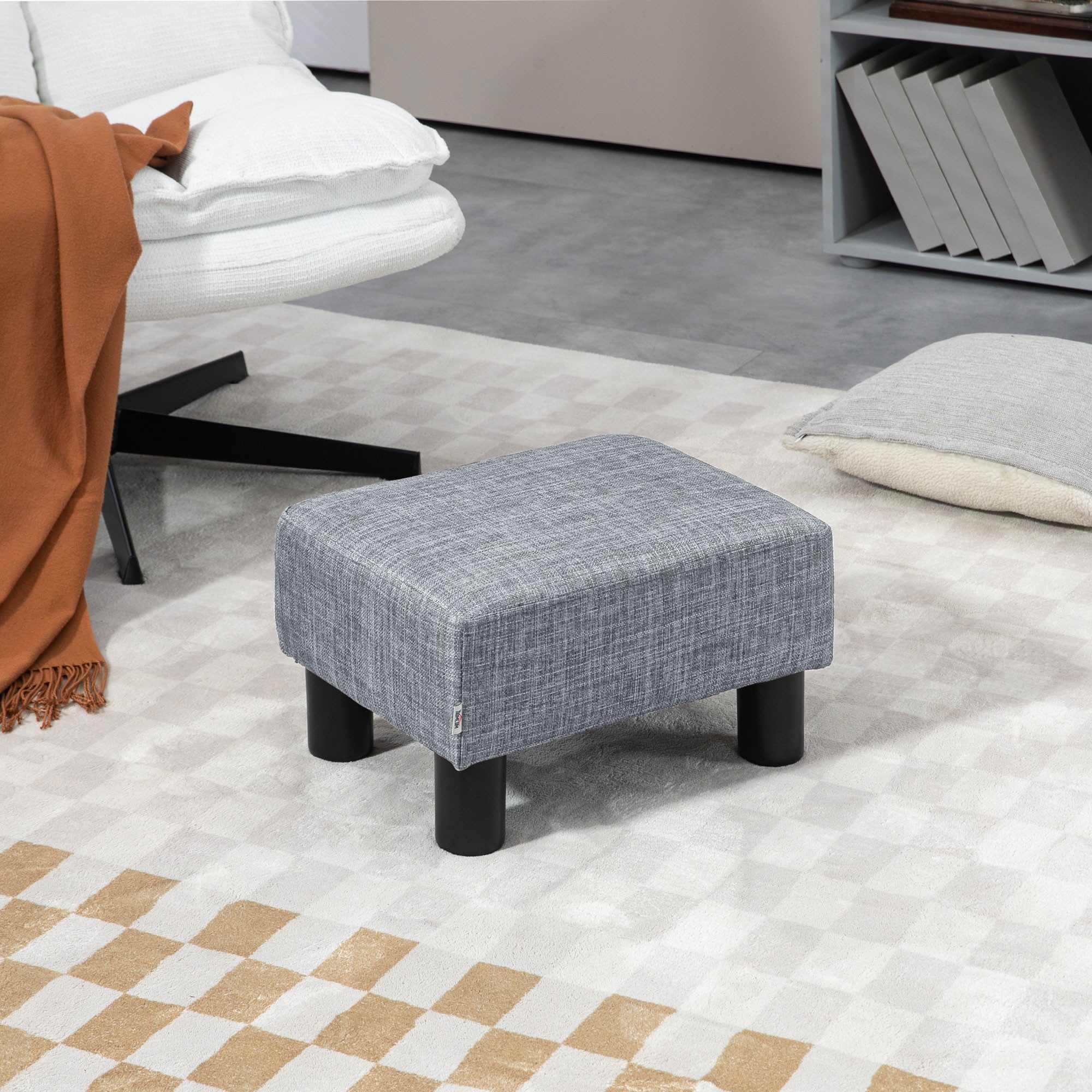 HOMCOM Fußhocker Sitzhocker Hocker mit Leinenoptik Moderner für Schlafzimmer (Moderner Polsterhocker, 1 St., Ottomane für Schlafzimmer, Wohnzimmer), 40 x 30 x 24 cm, Grau