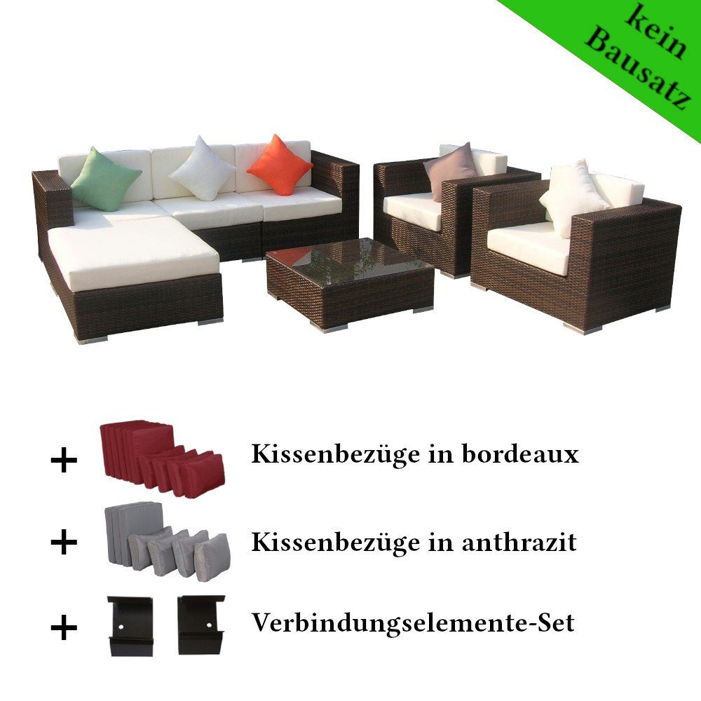 LinJa Gartenlounge-Set Poly Rattan Gartenmöbel South Carolina schwarz Alu Garnitur Lounge, (Set)