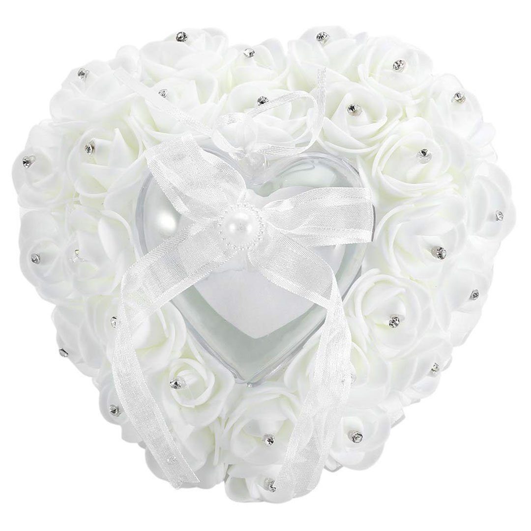Ehering Kissen Herzform Rose Blumen Ring Box für Hochzeitszubehör Valentinstag Hochzeit Rosa 