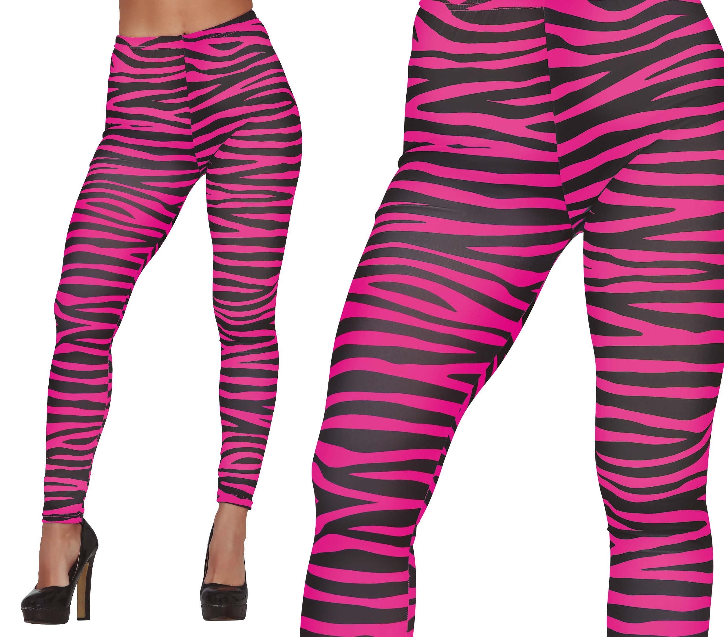 Fiestas Guirca Kostüm, 70s 80s Karneval Leggings Pink Zebrastreifen Retro Fashion Kostüm Acc