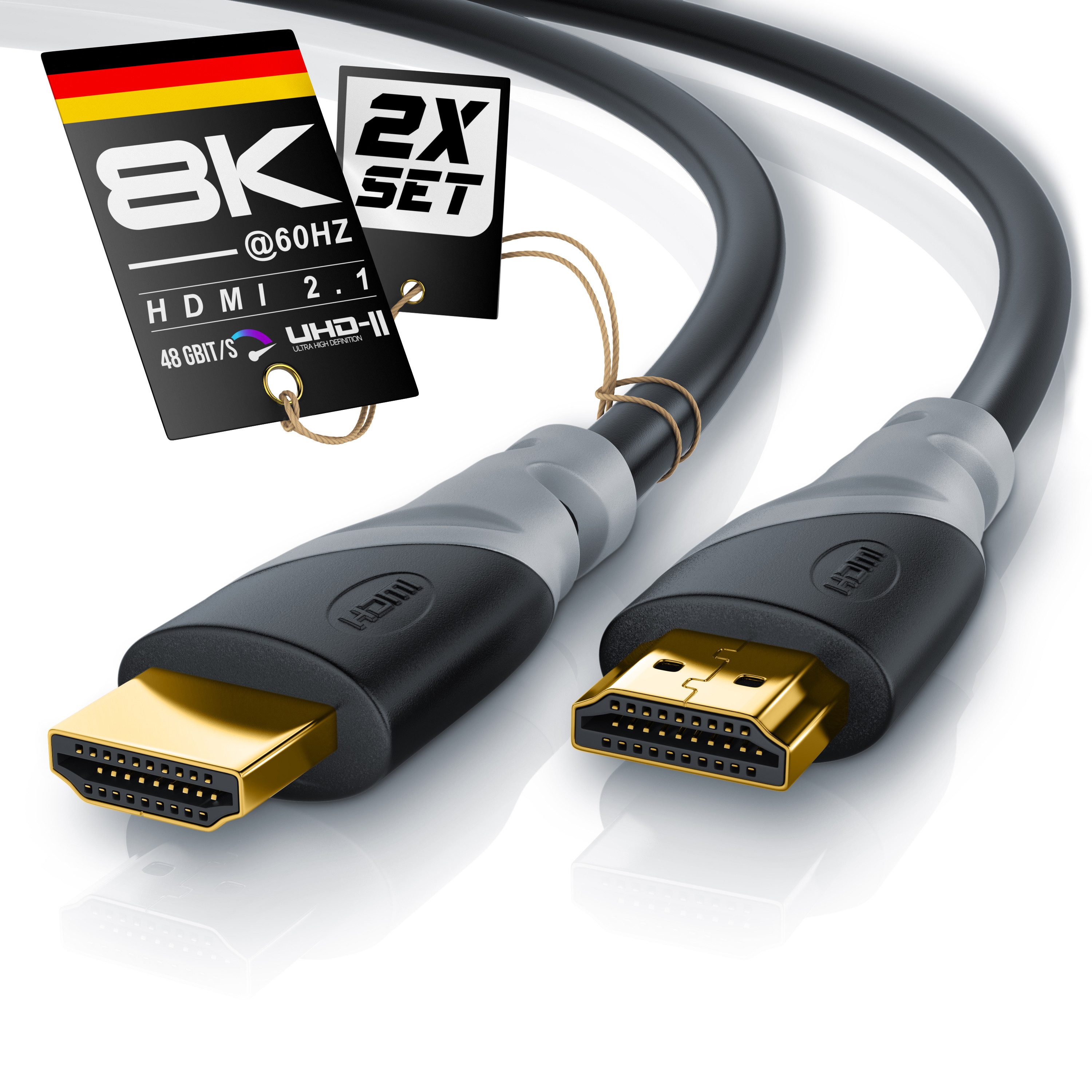 CSL 2er Set HDMI Kabel 2.1 8K 1,5m Ethernet vergoldet HDMI-Kabel, 2.0b, HDMI Typ A (150 cm), 60 Hz, CEC, ideal für TV, PC, Konsole und Beamer, Streaming und Gaming