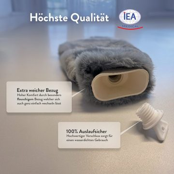 IEA Medical Wärmflasche 2L mit 2x weich flauschigem Bezug, kuschelige Wärmflasche, (Komplettset, Set), große Bettflasche, zur Schmerzlinderung & Warm-/Kalttherapie, BPA-Frei