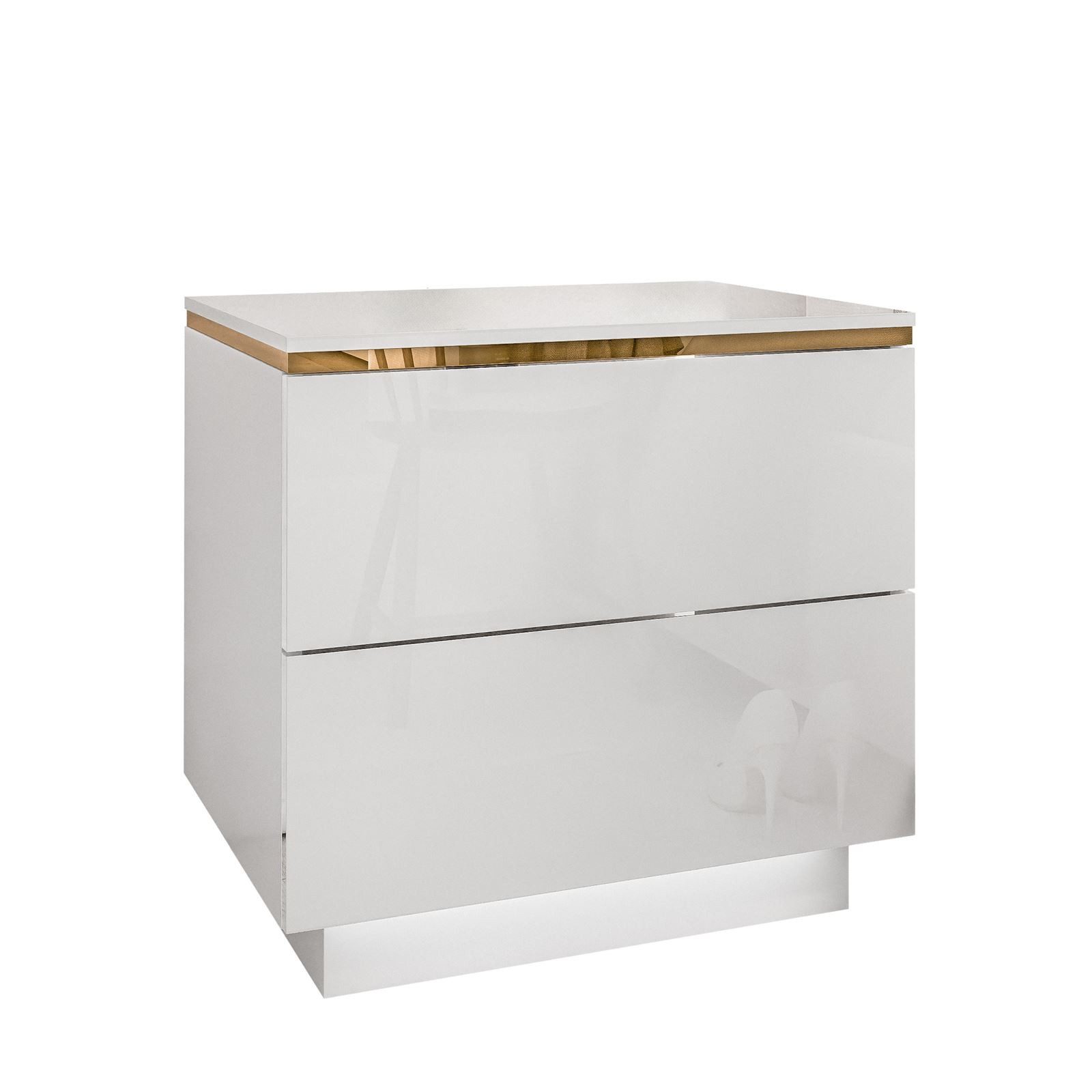 Lookway Nachttisch AURORA II im Weiß Hochglanz mit Beinen und LED-Beleuchtung (1x Nachttisch), Breite: 50 cm