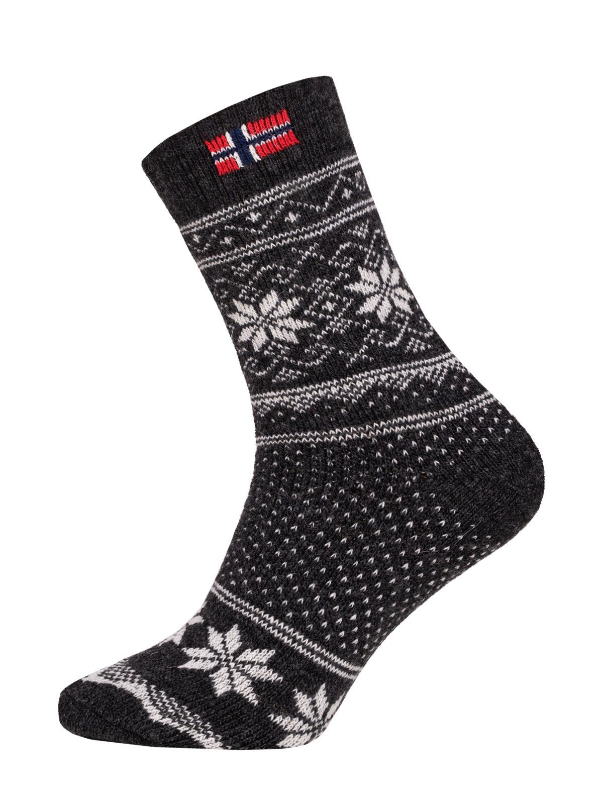 HomeOfSocks Norwegersocken Skandinavische Wollsocke "Jacquard Norwegen" Nordic Kuschelsocken Dicke Socken Hyggelig Warm Hoher 80% Wollanteil Norwegischem Design Anthrazit