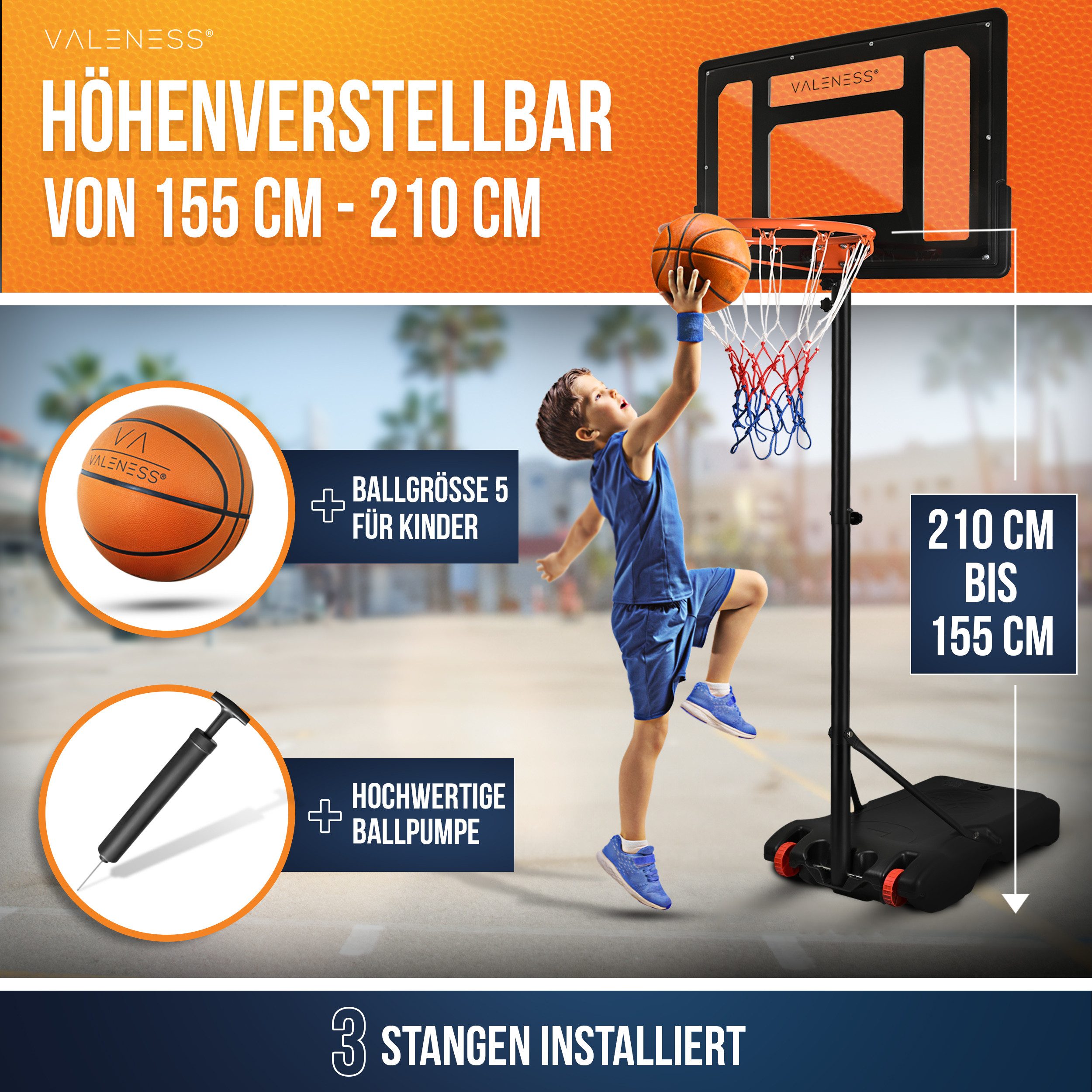 VALENESS Basketballkorb VALENESS® Basketballständer Outdoor - verstellbar [135 bis 305 cm] (1-St)