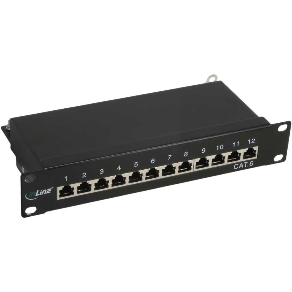 Patchfeld Cat.6, 12-fach, 25,4cm (10), 1HE, schwarz, RAL9005 Netzwerk-Patch-Panel