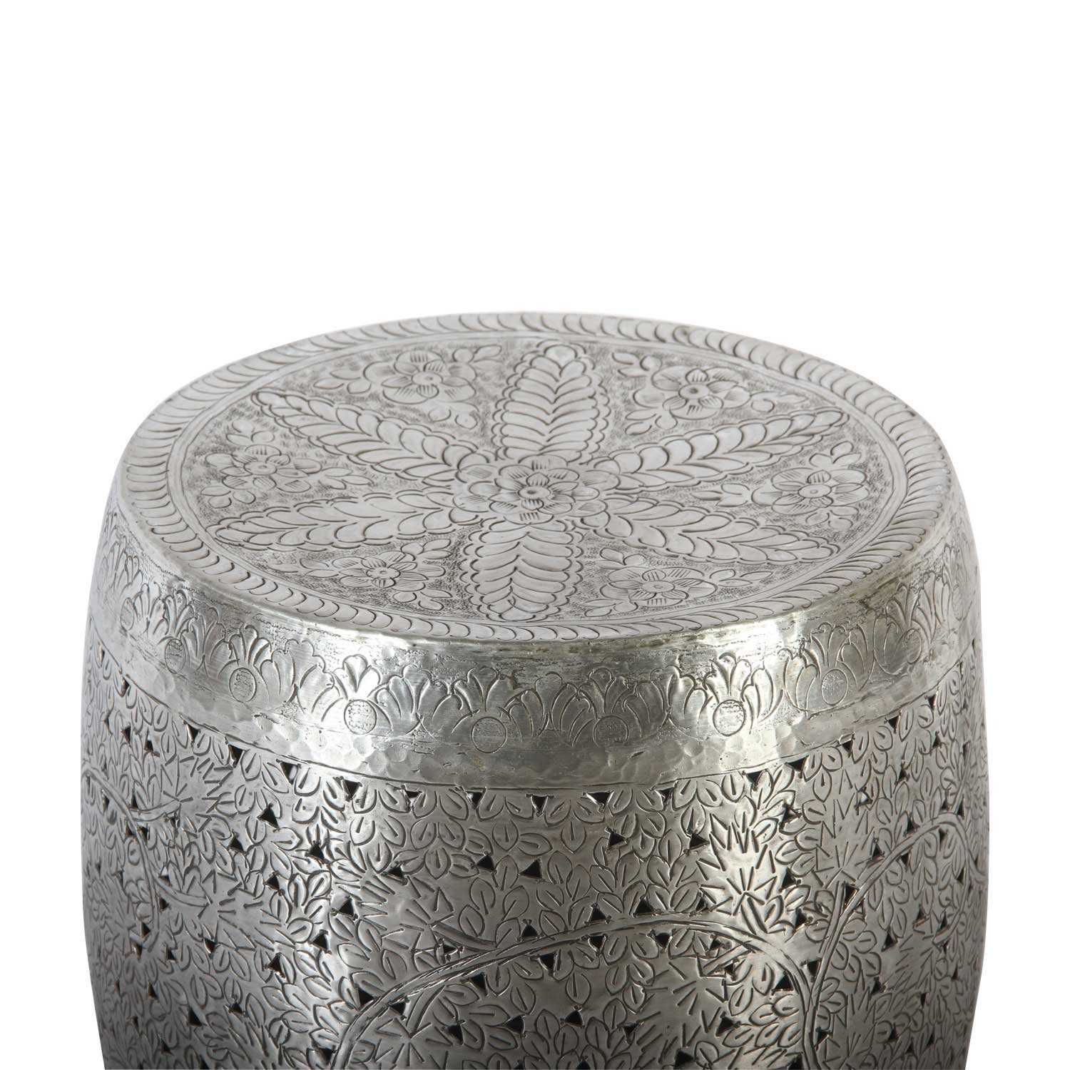 Casa Moro Beistelltisch Orientalischer Tisch Hocker Silber Zarifa Ø 38cm Aluminium gehämmert (1 Tisch), runder Sofatisch marokkanischer Stil, ein Couchtisch TSV7000