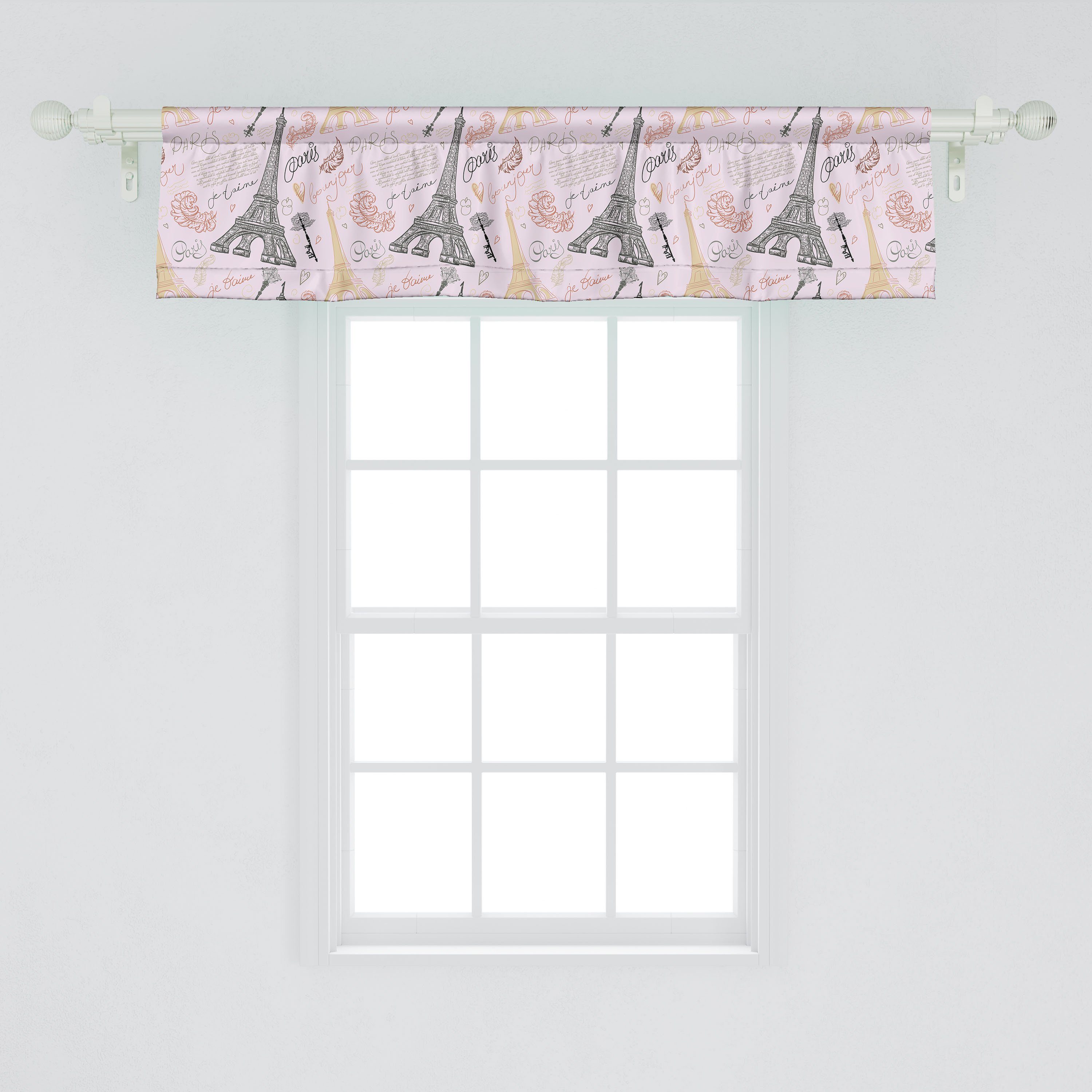 Scheibengardine Vorhang Volant für Küche Schlafzimmer Stangentasche, Abakuhaus, mit Paris Sketch Microfaser, Dekor Nostalgische Wörter