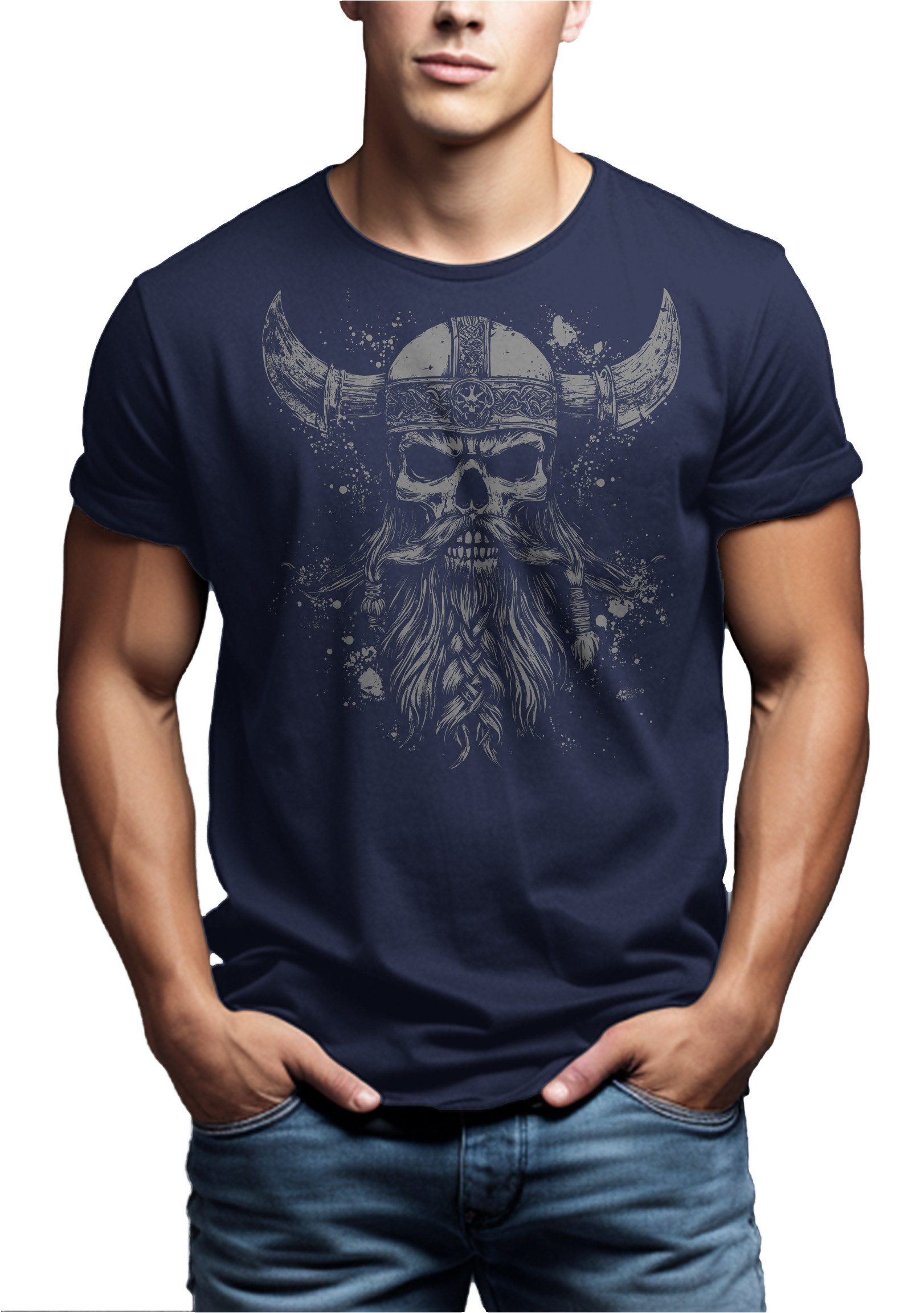 MAKAYA T-Shirt mit Wikinger Krieger Totenkopf günstig online kaufen