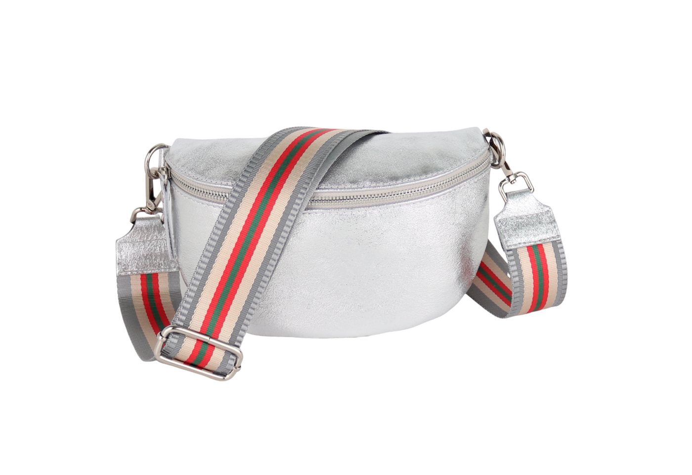 MIRROSI Bauchtasche Damen, Echtleder, Leder, Made in Italy, Umhängetasche, Brusttasche, (Schultertasche für jeden Anlass (1 Tasche & 1 / 2 Gurte), METALIC Gold Silber Crossbody Bag, verstellbare Schulterriemen