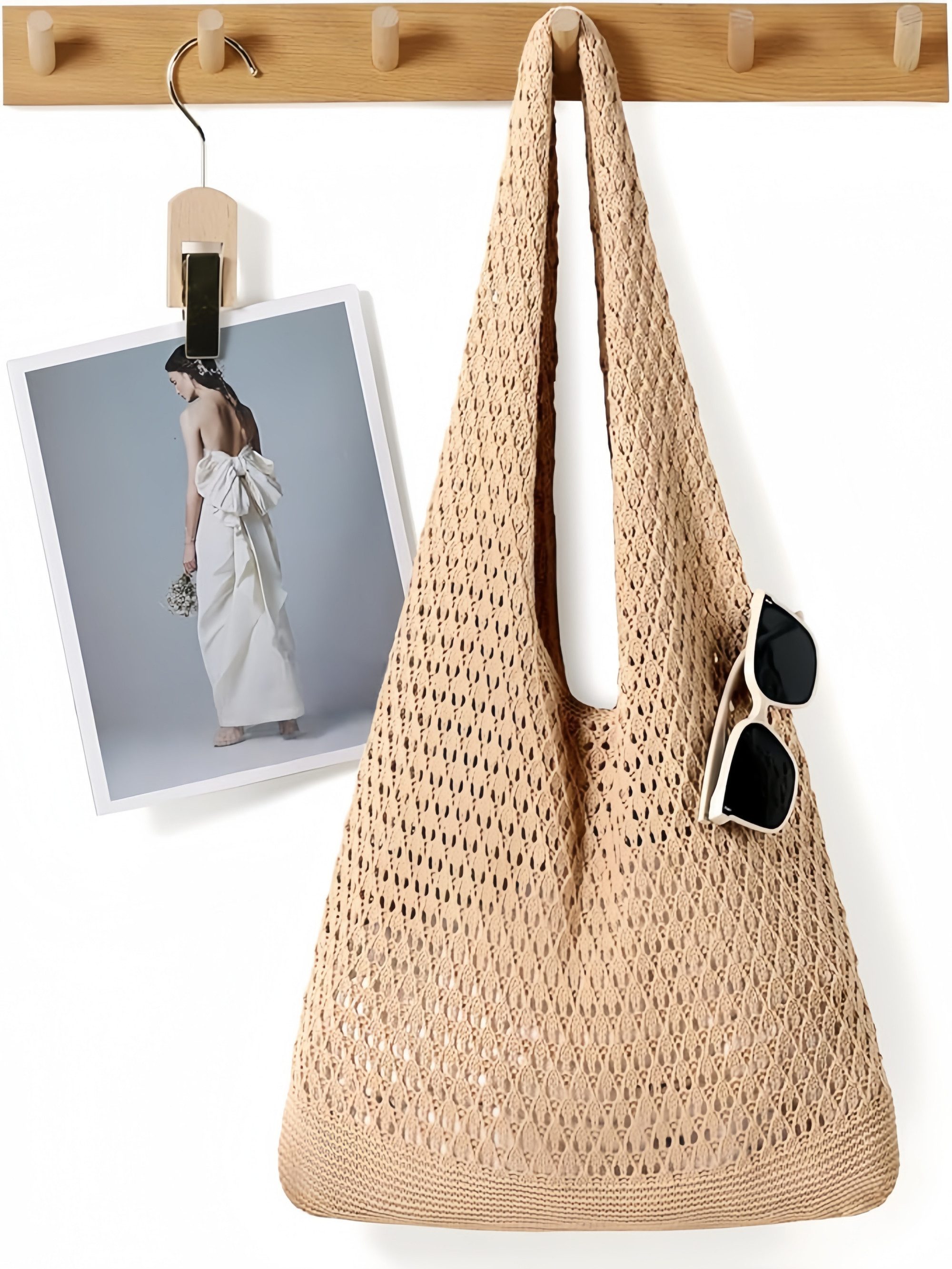 FOUORTUNATE-BEE Schultertasche Boho Stricktasche – Groß, vielseitig und perfekt für den Alltag, Modische Bohemian Stricktasche für Freizeit und Alltag