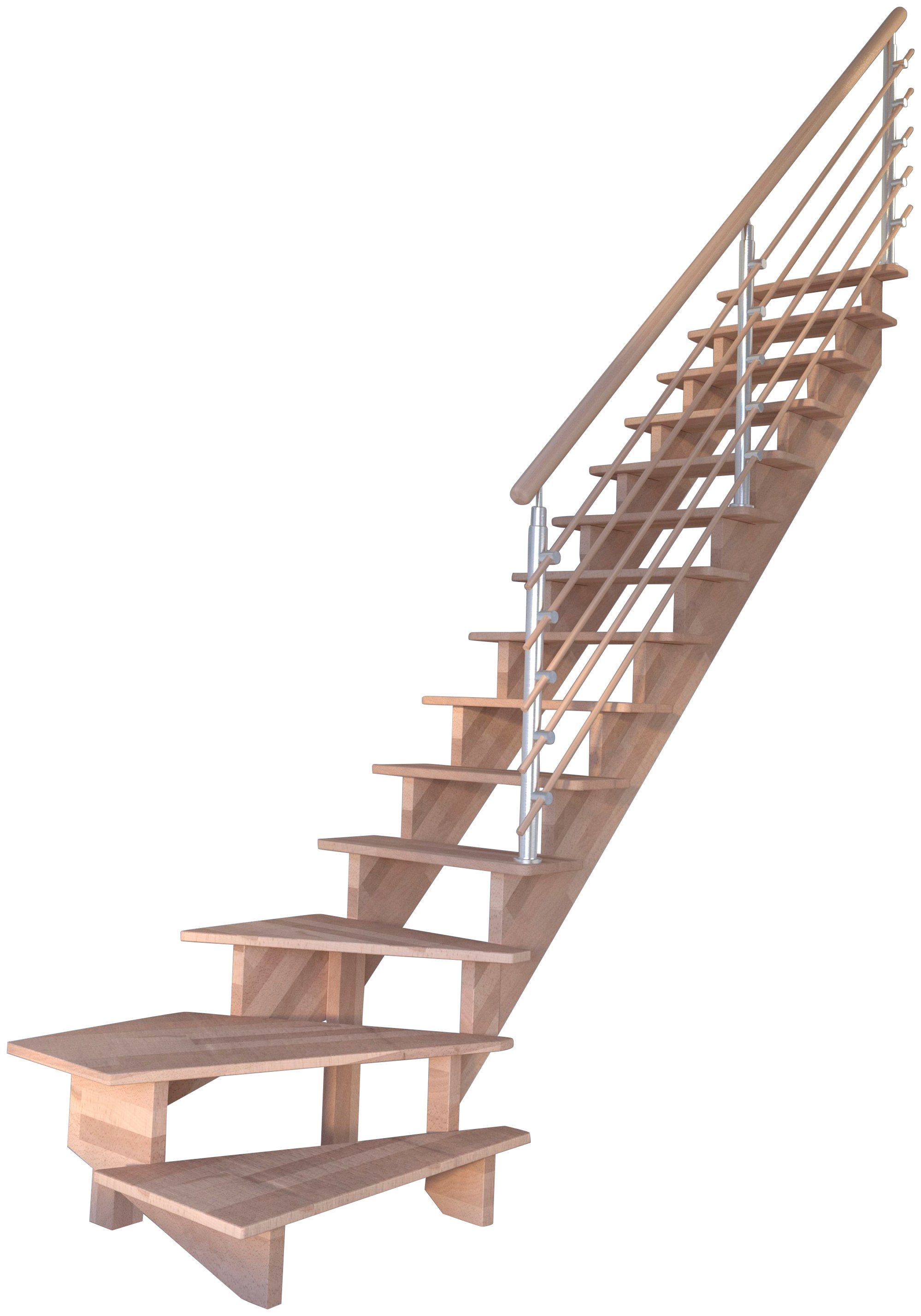 Durchgehende Holzrundstäbe, für Systemtreppe offen, Design-Geländer Wangenteile Massivholz gewendelt bis Stufen Geschosshöhen Starwood Rechts, Lindos, 300 cm,