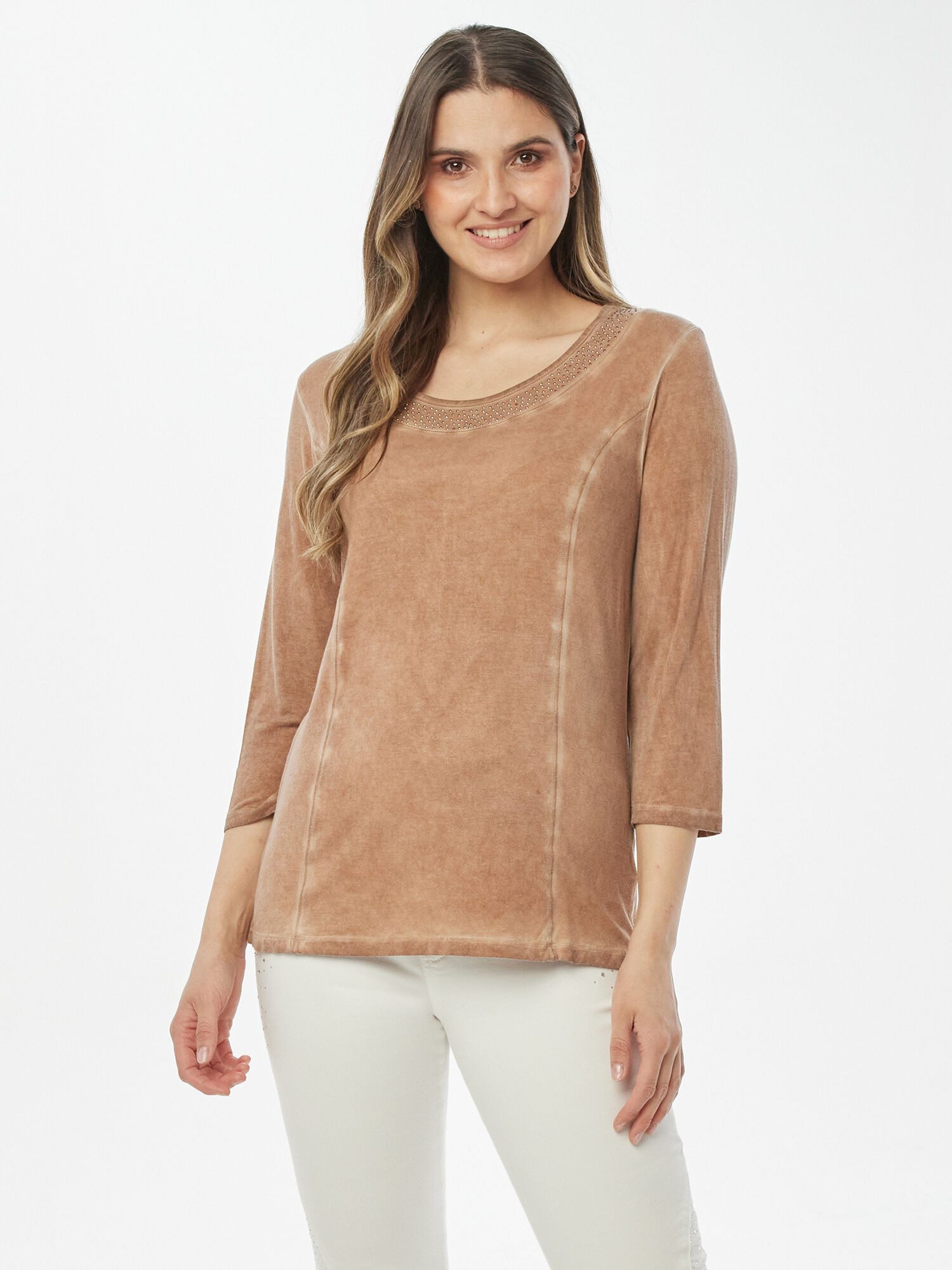 Body Needs Langarmshirt Sweatshirt Figurbetont mit Perlendekoration günstig online kaufen