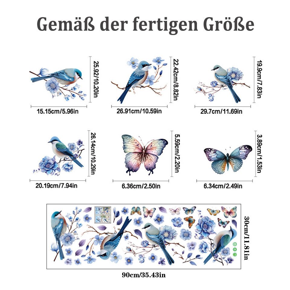 Coonoor Fenstersticker Blumen-Vogel-Schmetterlings-Fensterfolie, statische günstig online kaufen