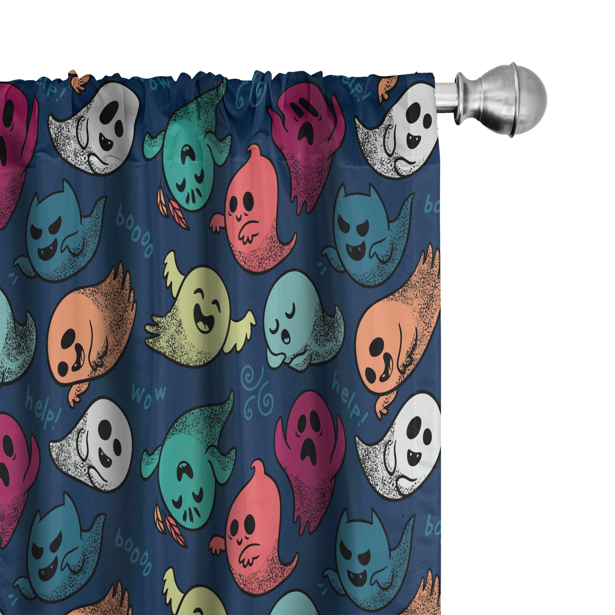 Abakuhaus Gardine Vorhang für Wohnzimmer Schlafzimmer Dekor, Microfaser, Halloween Bunte Spooky Ghosts