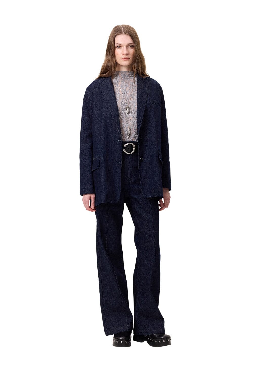 MANUKA Windbreaker Klassischer Jeansblazer, Dunkelblau