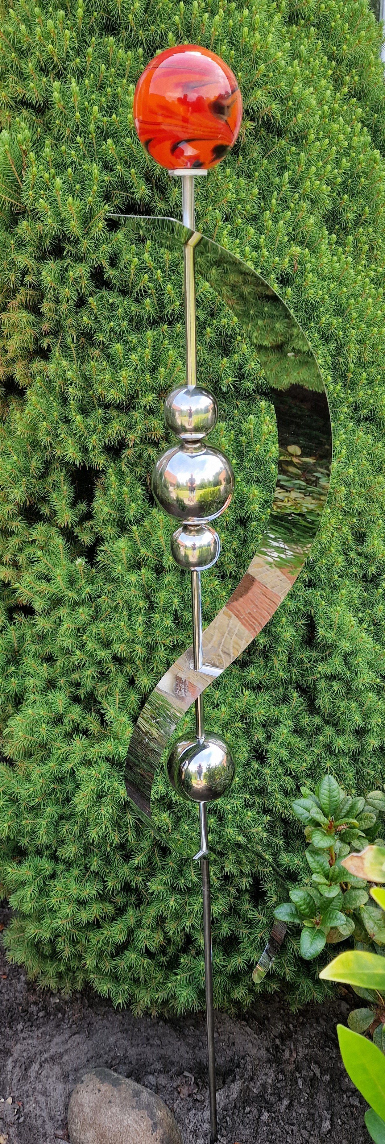 Jürgen Bocker Garten-Ambiente Gartenstecker Glaszauber Merkur aus Edelstahl 150 cm Garten Glaskugel Lava