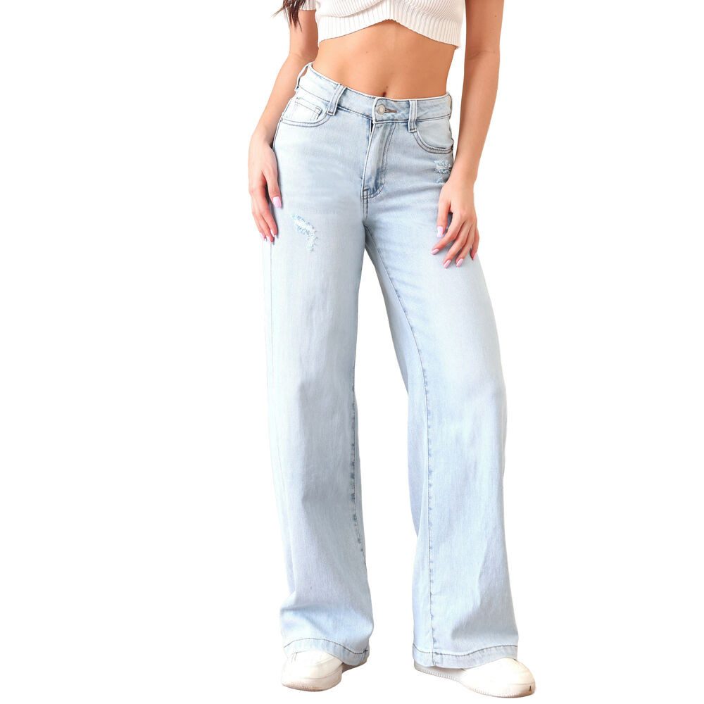 Ital-Design Dad-Jeans Trendige Weitjeans für Damen – Komfort und Stil (90552421) Destroyed-Look High Waist Jeans in Hellblau