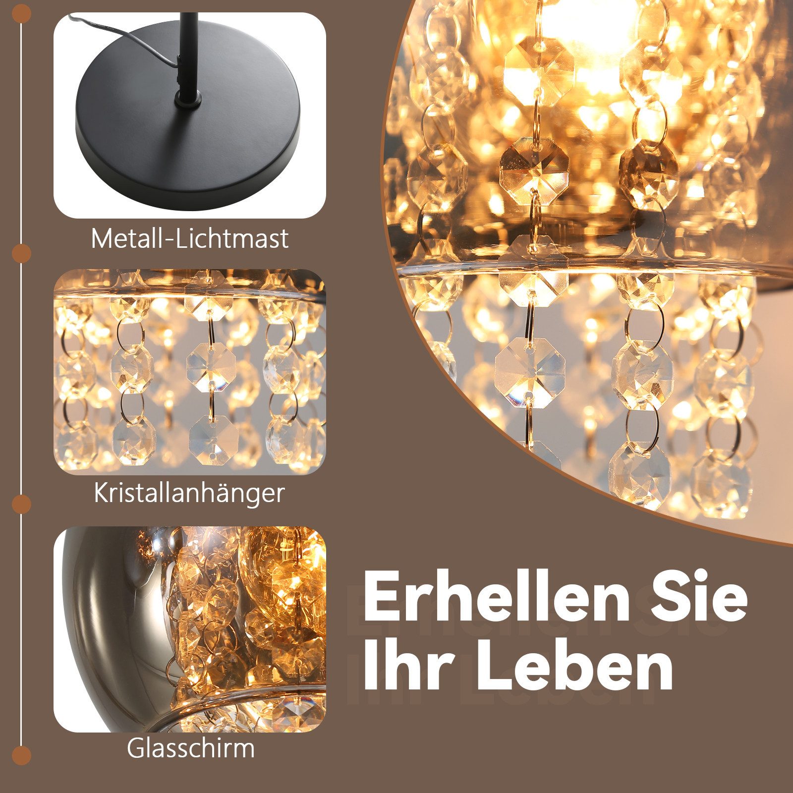 ZMH Stehlampe Wohnzimmer Modern E27 Rauchglas Stehleuchte Schlafzimmer für Büro Sofa, ohne Leuchtmittel, Rauchgrauer Glasschirm,Leselampe für Sofabereich, Hotel – Bild 2 von 5