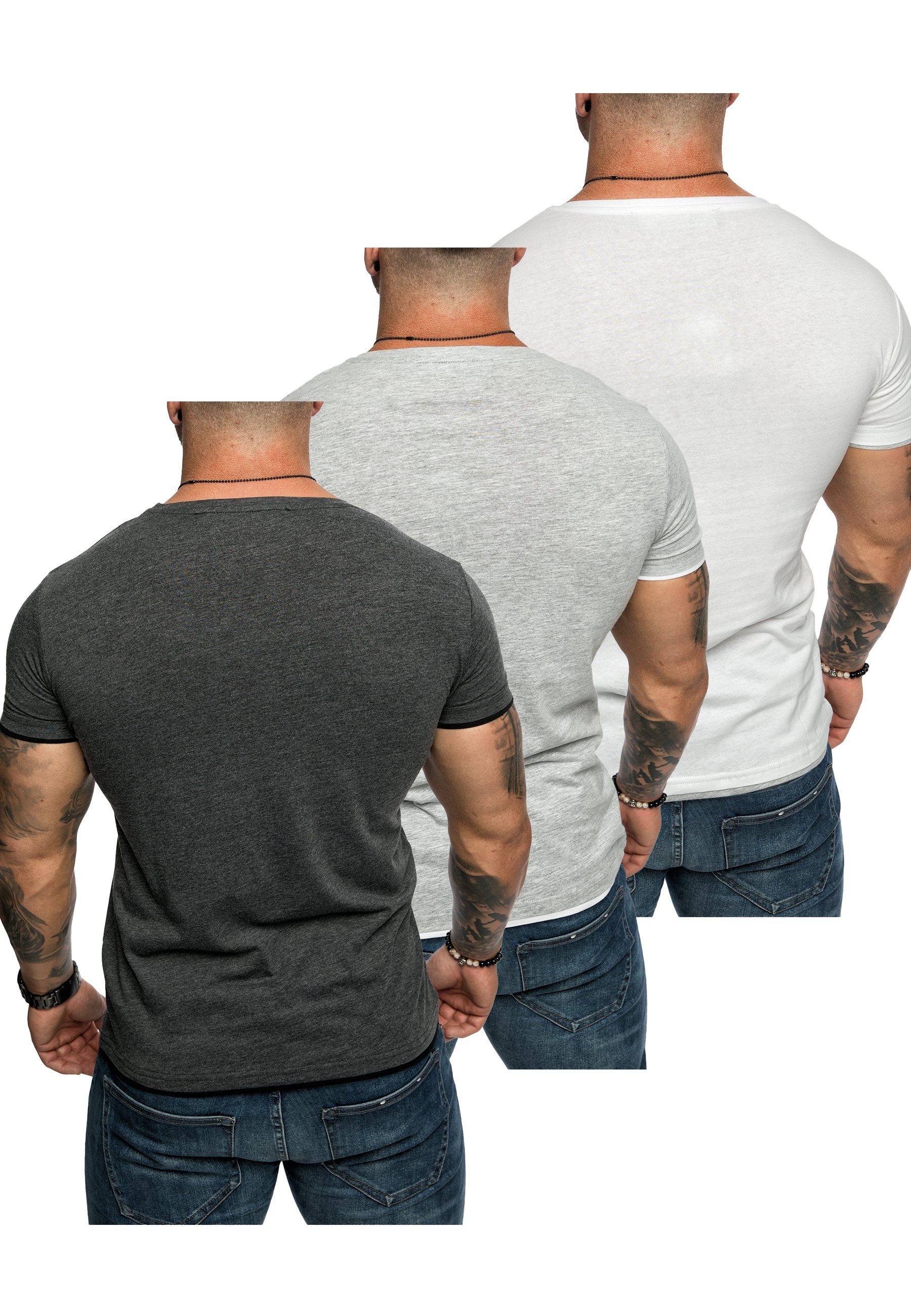 + Rundhalsausschnitt (3er-Pack) Anthrazit/Schwarz Herren Oversize T-Shirt 3er-Pack T-Shirts T-Shirt Grau/Weiß) (Weiß/Grau LAKEWOOD + mit Basic 3. Amaci&Sons