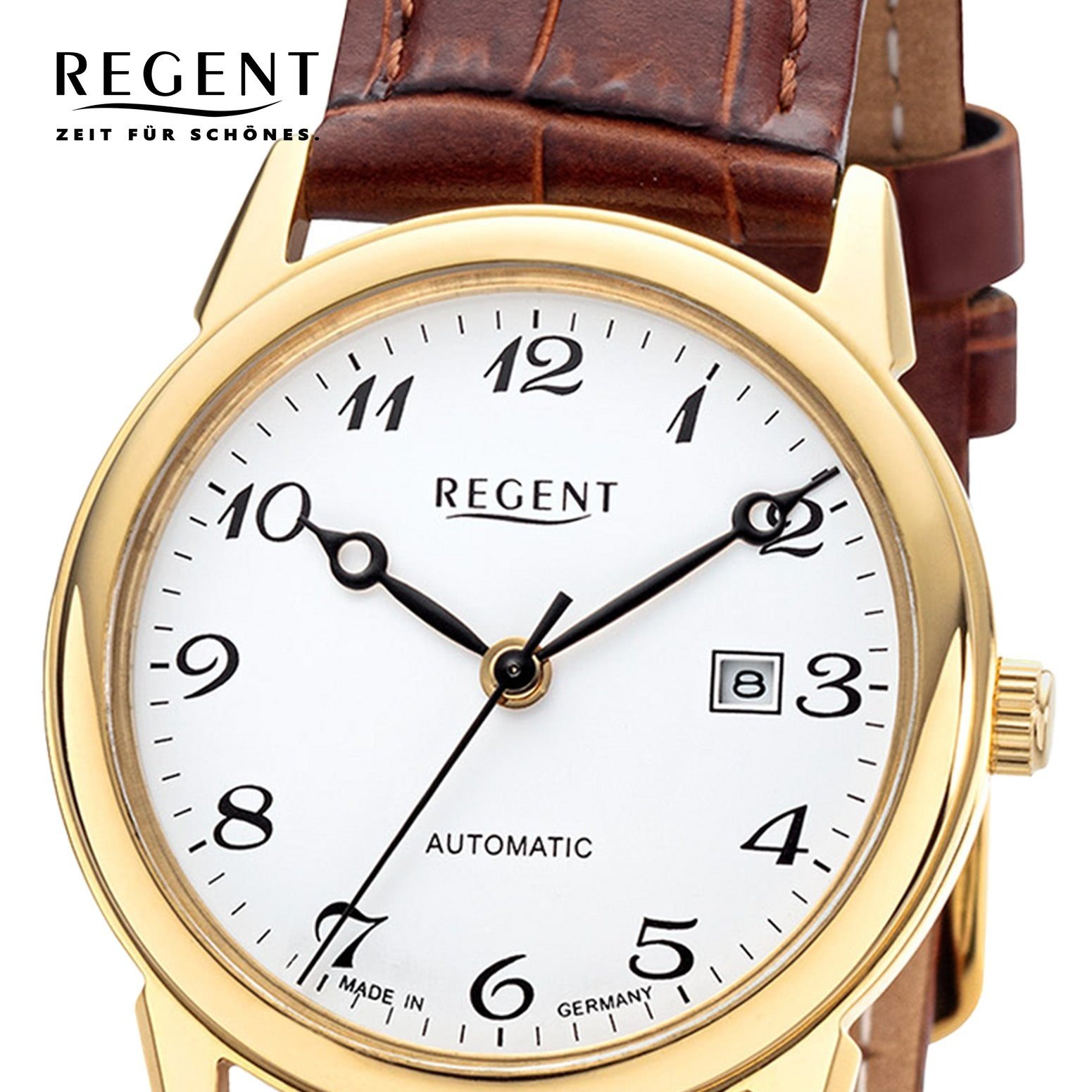 Regent Quarzuhr Regent Damen Armbanduhr Armbanduhr Analoganzeige, rund, (ca. Damen Lederbandarmband 32mm), mittel