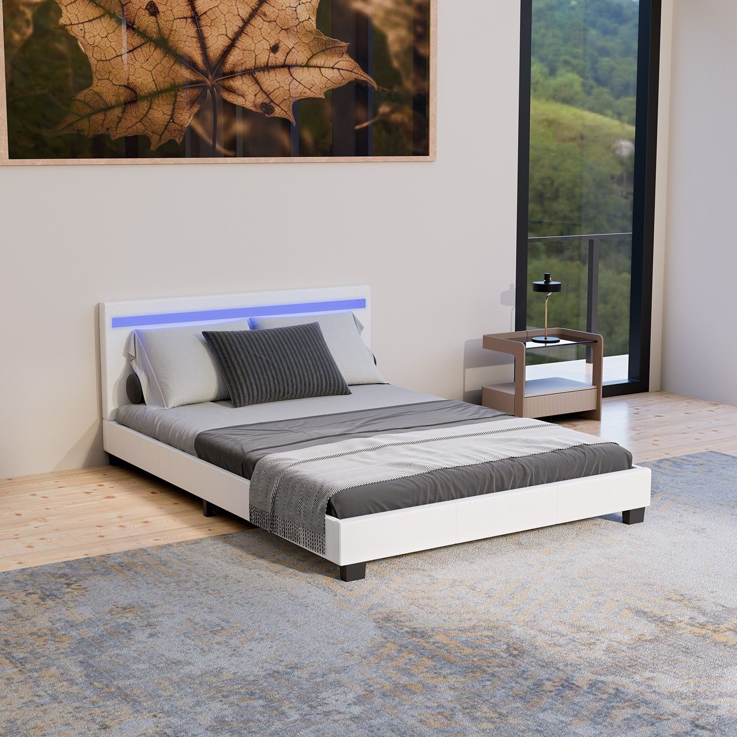 JUSKYS Polsterbett PARIS 140x200 cm, bunte LED-Beleuchtung - Einrichtungsbeispiel