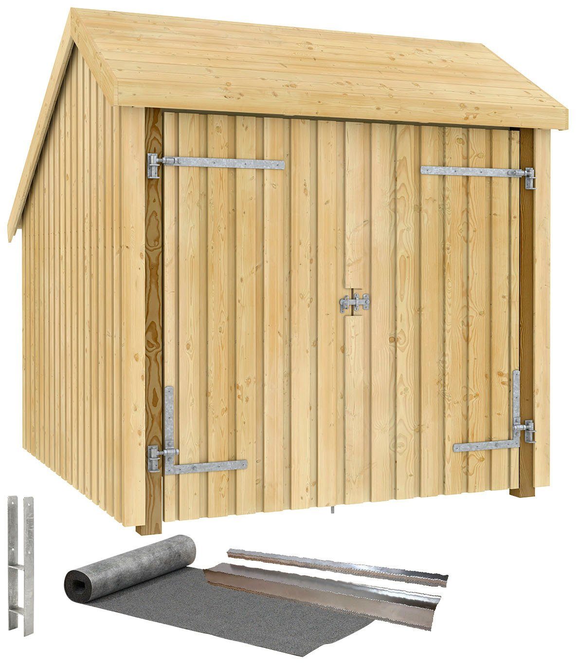 PLUS Gartenhaus, BxT: 291x229 cm, (Packung), Fahrradunterstand mit Doppeltür, Dachpappe/Aluleisten/H-Pfostenfüße