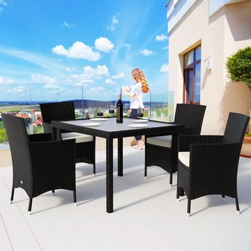 Casaria Sitzgruppe Mailand, Stühle stapelbar 7cm Auflagen 90x90cm Gartentisch Balkon Essgruppe