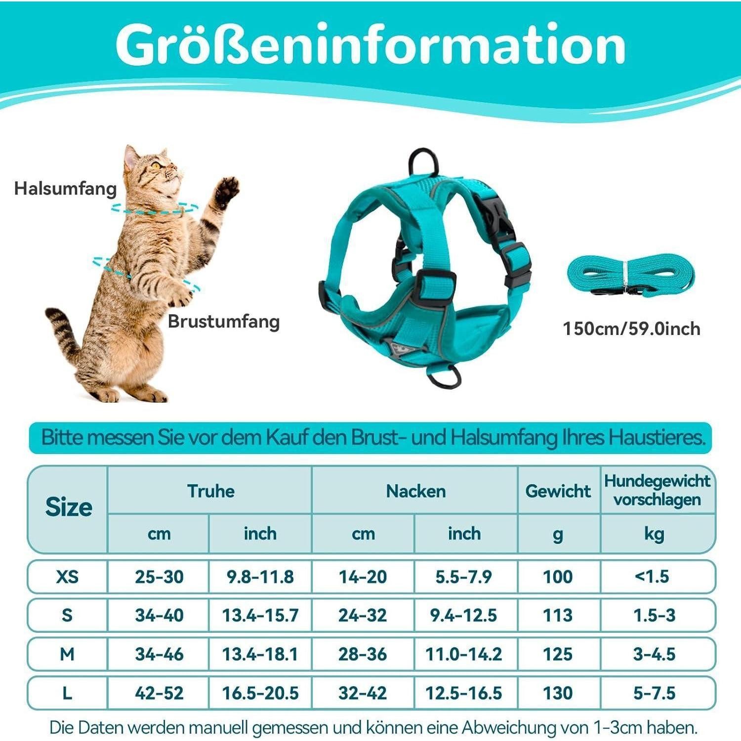 Grantop Katzen-Halsband Verstellbares Katzengeschirr mit Leine Set Ausbruch günstig online kaufen