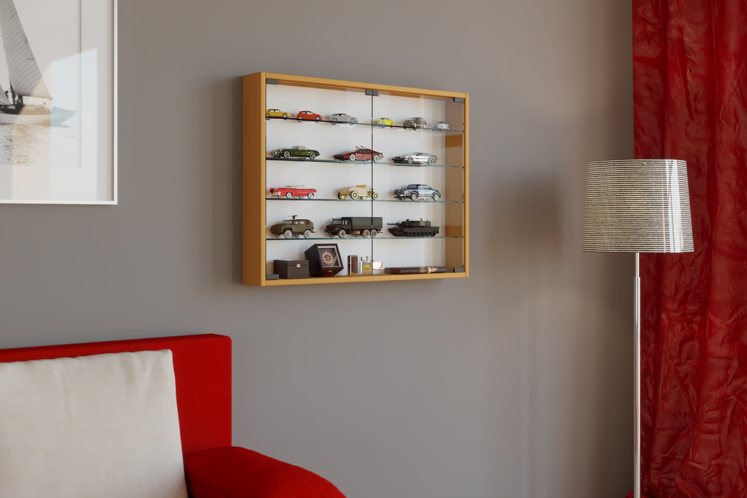 VCM Hängevitrine Mandosa B. 80 x T. 10 x H. 60 cm Präsentation und Aufbewahrung von Sammlerstücken, Wohnzimmer oder Büro – Bild 4 von 5