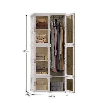 SEEZSSA Garderobenschrank Kleiderschrank mit Transparenten Türen 10 Fächer 6 Türen Aufhängung, Kleiderschrank für das Schlafzimmer Wohnzimmer Diele 170x69x50cm