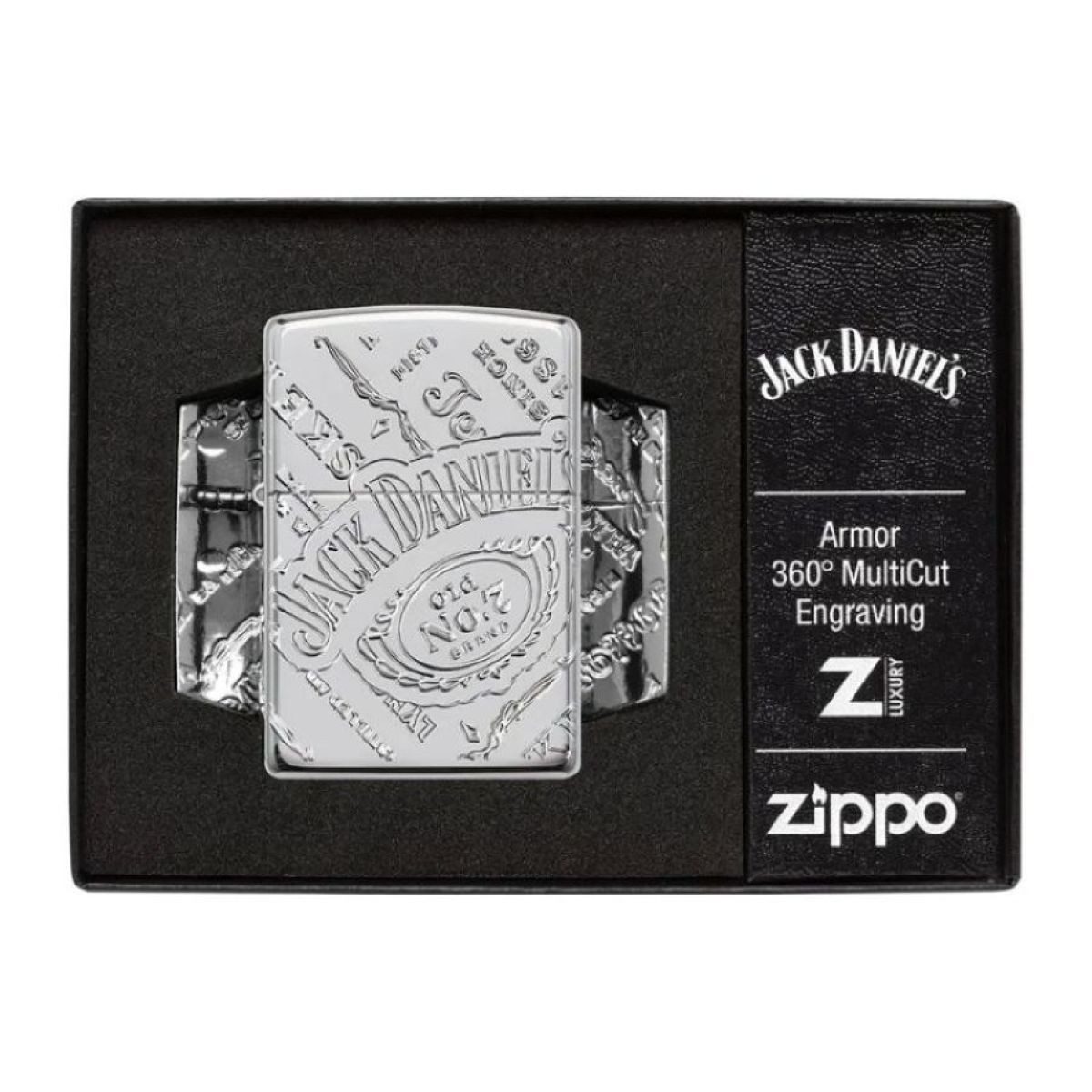 Zippo Feuerzeug Armor Case Jack Daniel's poliert 8seitig tiefengraviert, offizielle Jack Daniel's Lizenzware