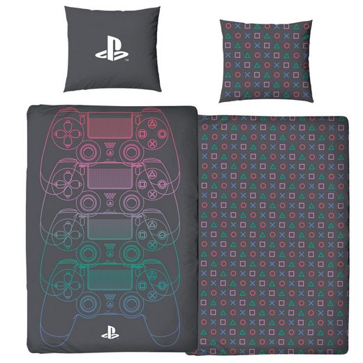 Bettwäsche »PlayStation 5 Bettwäsche 135x200 + 80x80 cm 2 tlg., 100 % Baumwolle in Renforcé, eine trendige Bettwäsche für PlayStation Fans«, MTOnlinehandel, offiziell lizenzierte PlayStation Bettwäsche