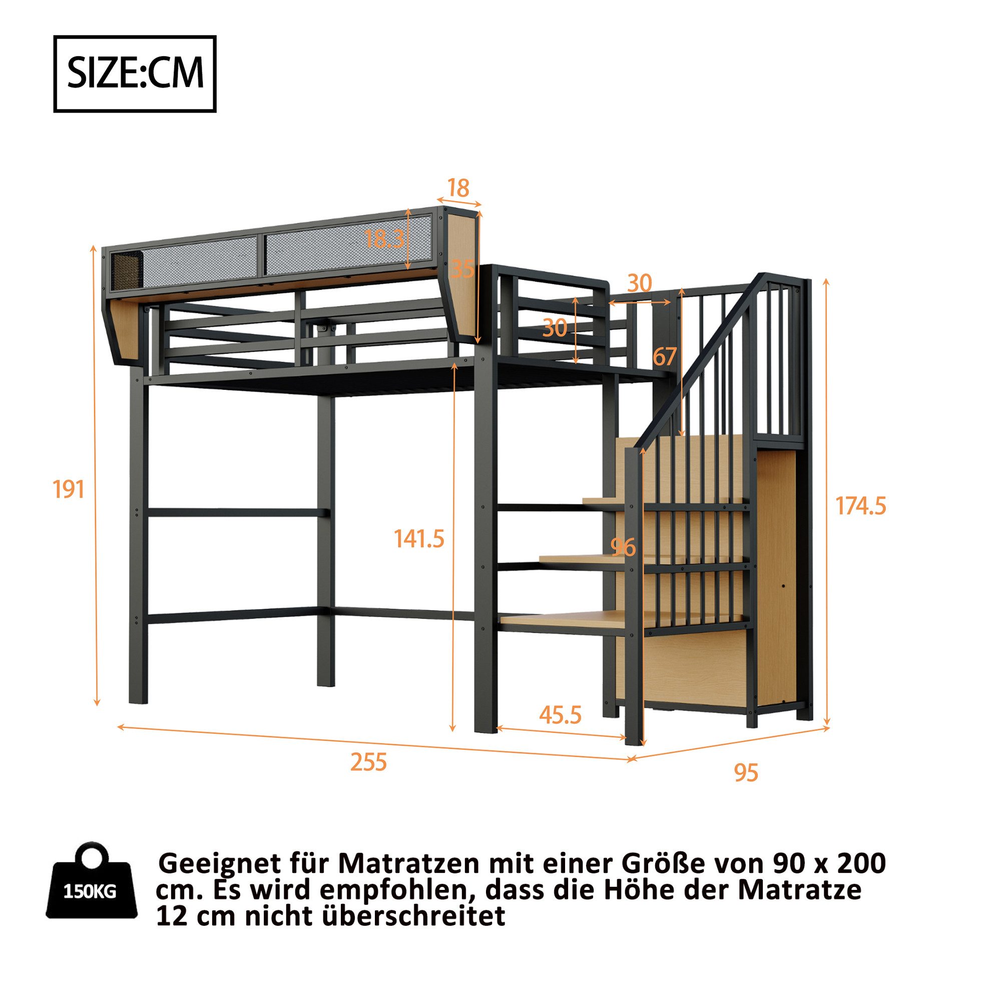 Flieks Hochbett Metall Kinderbett 90x200cm mit Abnehmbarem Lagerregal Kleid günstig online kaufen