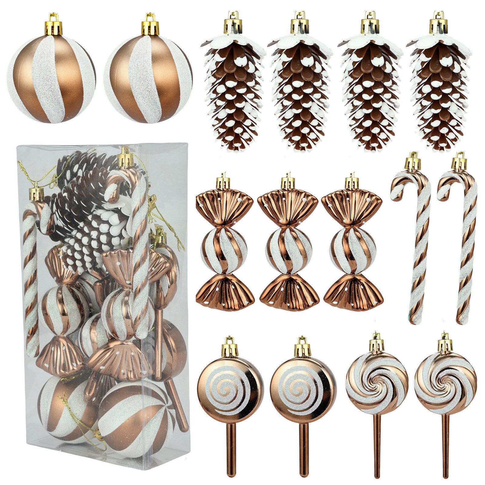 Coonoor Weihnachtsbaumkugel 15-teiliges Weihnachtskugel-Set, Christbaumanhänger, Zuckerstangen, Tannenzapfen, Lutscher, Новогодние шары