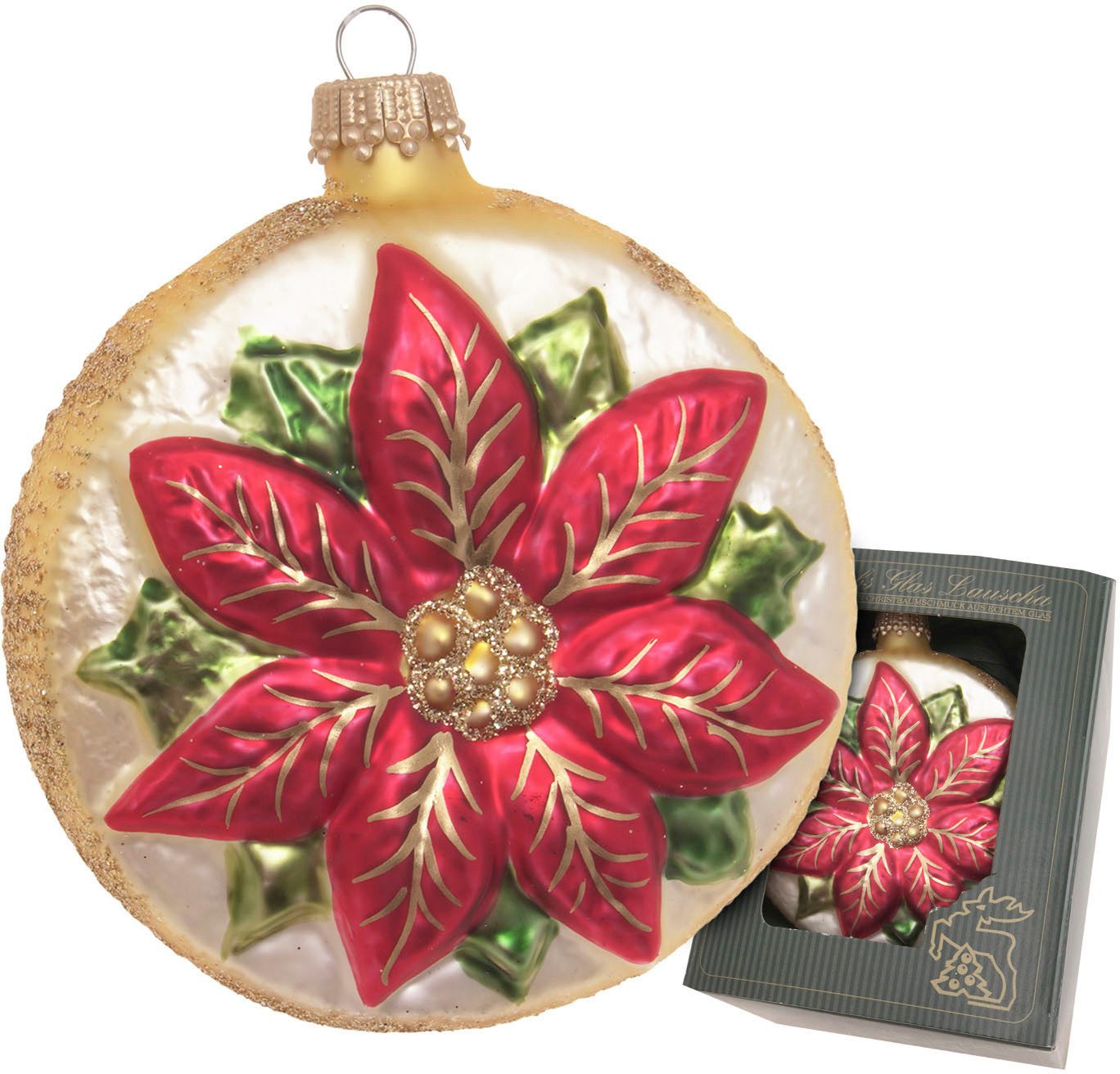 Krebs Glas Lauscha Christbaumschmuck Weihnachtstern Taler, Gold/Rot, 8cm (1-tlg), Christbaumschmuck, Glas, mundgeblasen, handgefertigt, Christbaumkugel