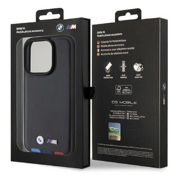 BMW Handyhülle Case iPhone 15 Pro Kunstleder schwarz BMW Metall Logo 6,1 Zoll, Kantenschutz