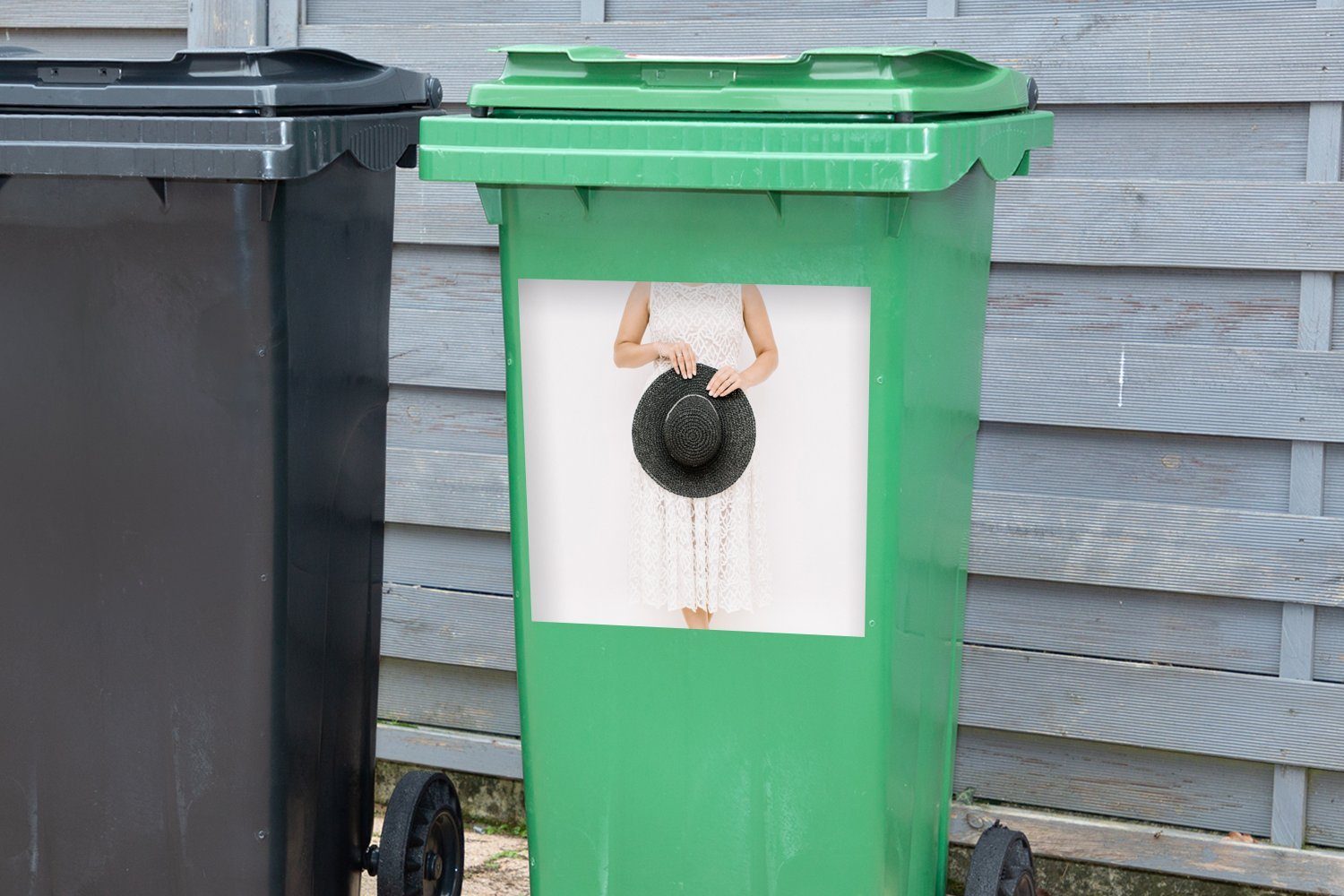 MuchoWow Wandsticker Hut - Weiß Sticker, - (1 Abfalbehälter Mülltonne, Tropisch Mülleimer-aufkleber, Container, St)