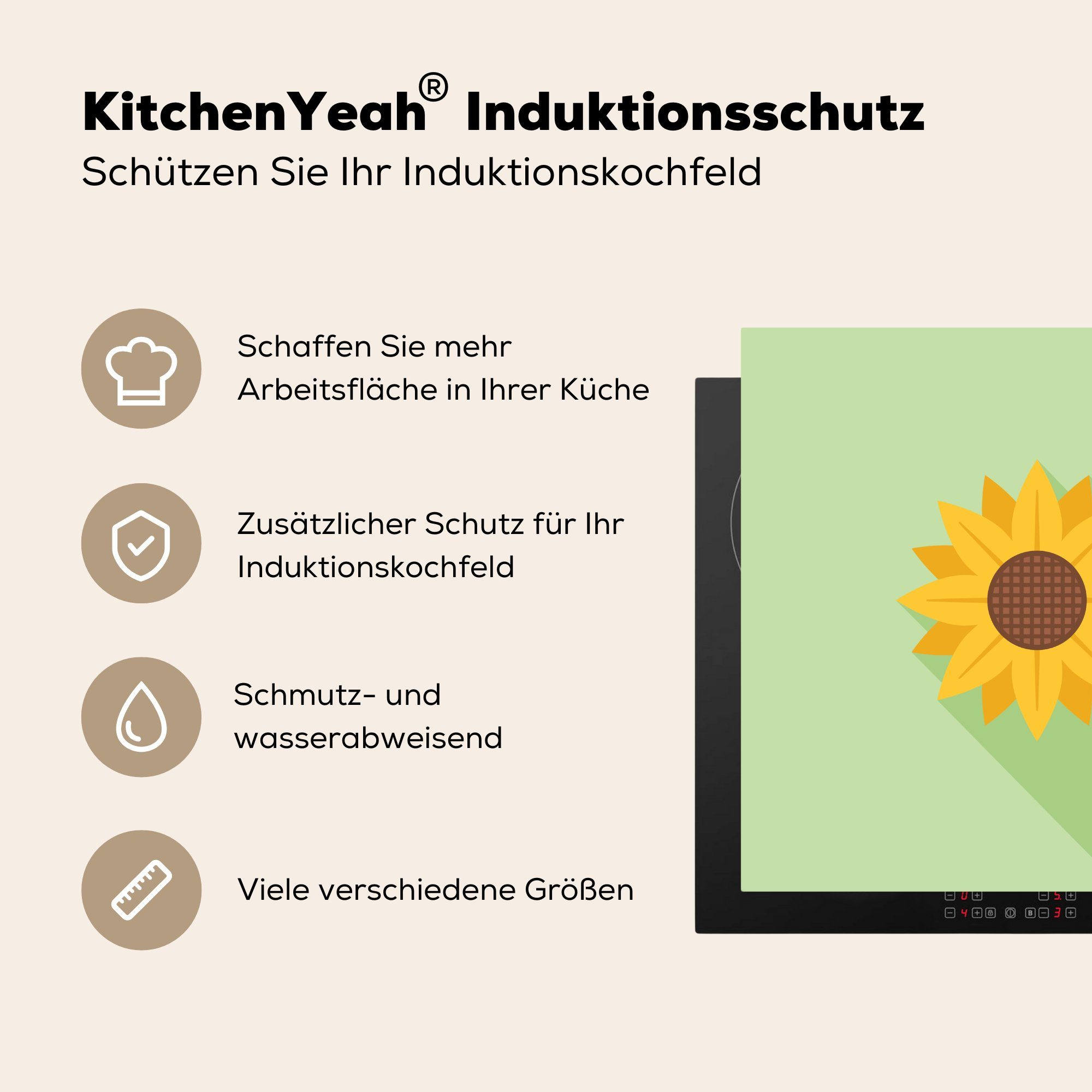 tlg), Sonnenblume, 78x78 Einfache für Ceranfeldabdeckung, (1 einer Illustration Herdblende-/Abdeckplatte cm, küche Arbeitsplatte Vinyl, MuchoWow