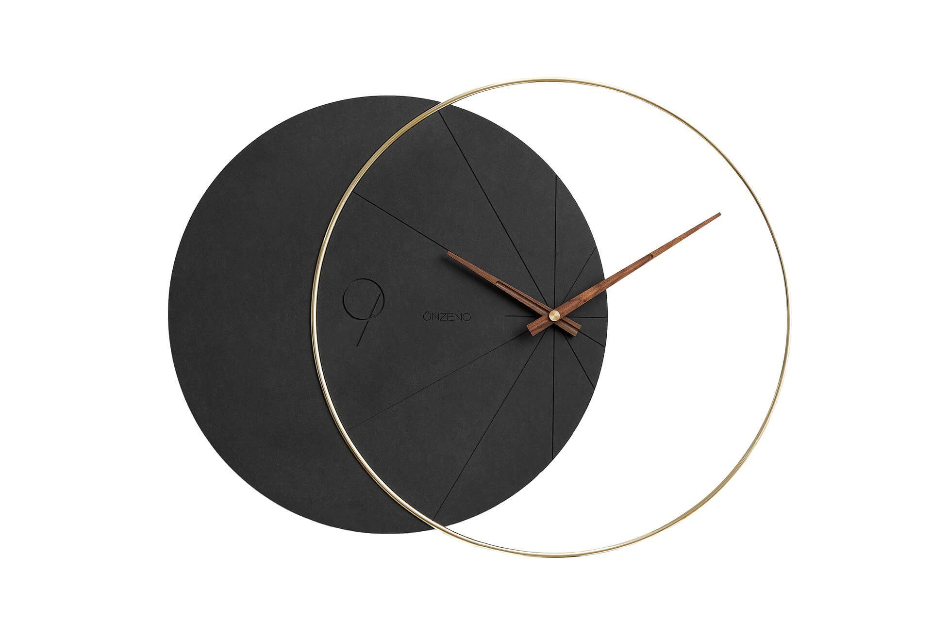 ONZENO Wanduhr THE BLACK MOON. 58x40.4x1.2 cm (handgefertigte Design-Uhr) | Wanduhren