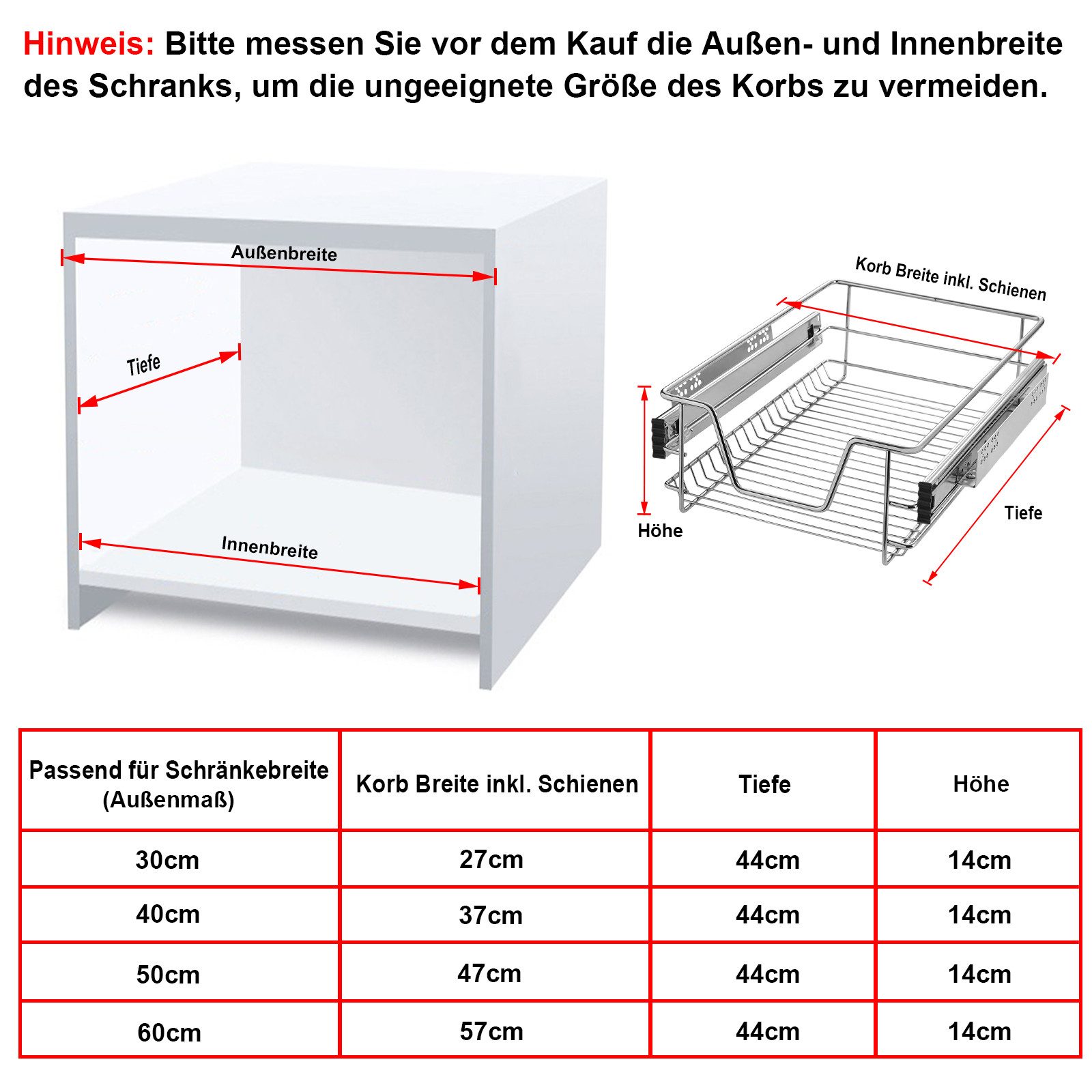 FIVMEN Schublade Schubkasteneinsatz Küchenschrank Teleskopschublade Korbauszug Regal (4 St., 20kg Belastbar), Schrankauszug Ausziehbare Ablage Küchenschubladen Organizer